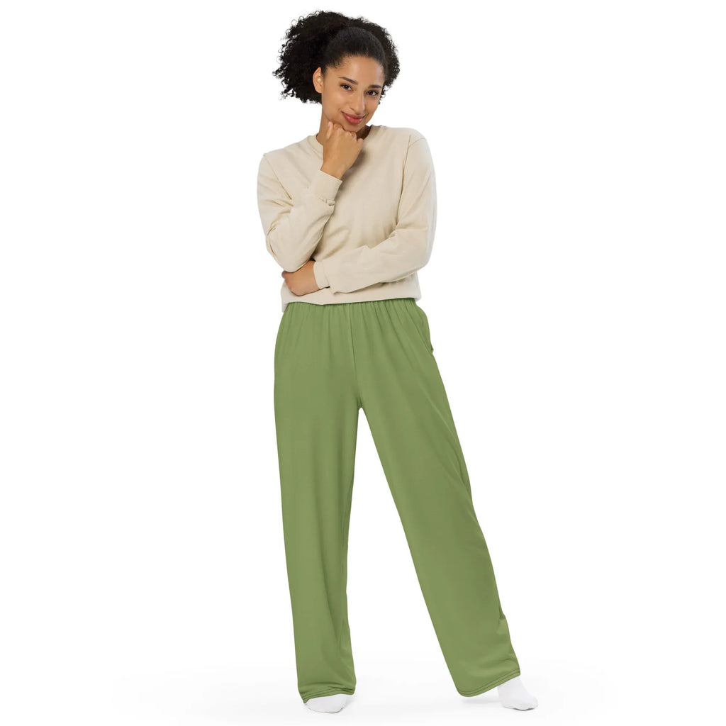 All-over Print Unisex Wide-Leg Pants Sage-Green Pants AwRans Clothing all-over-print-unisex-wide-leg-pants-white-front-67921c14e6424