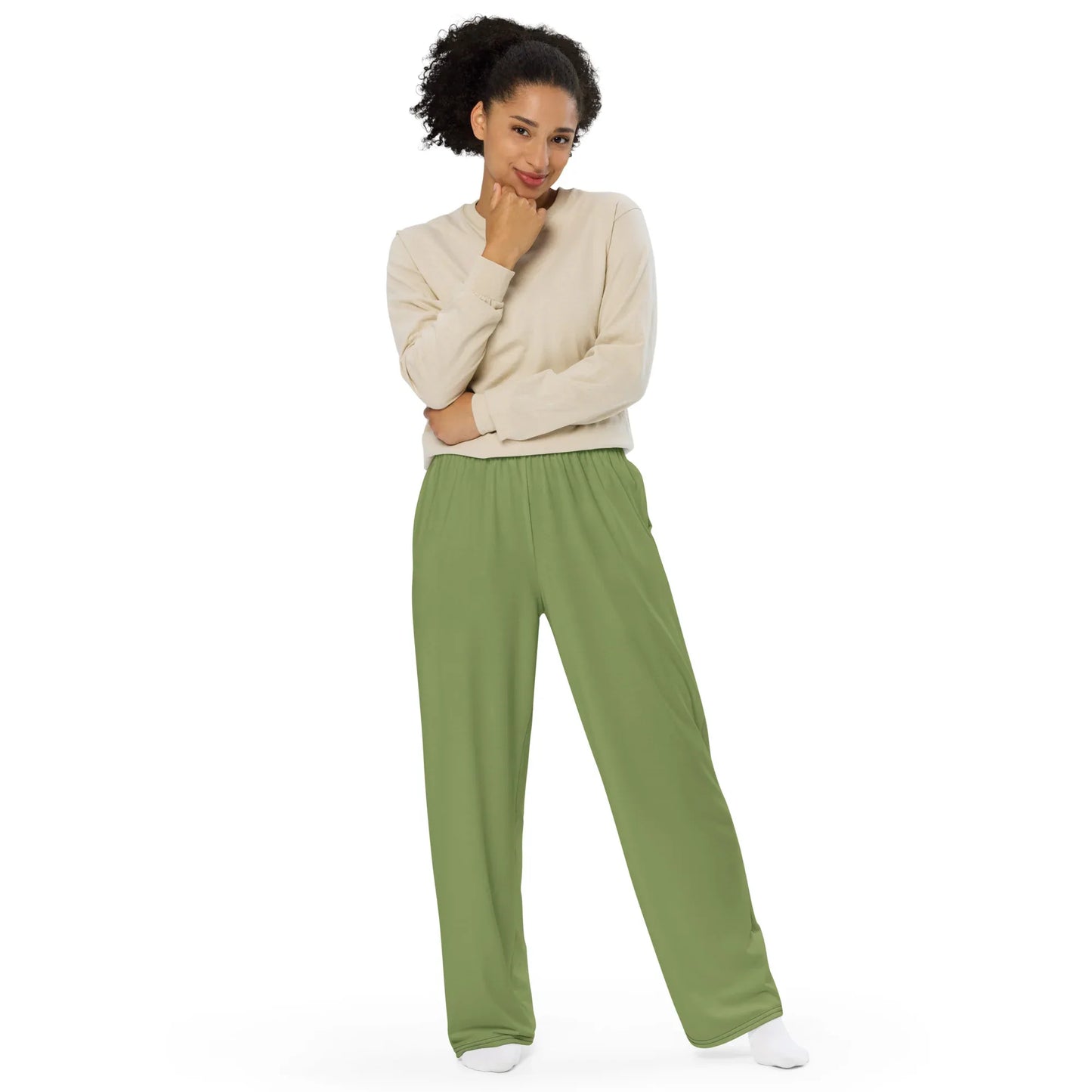 All-over Print Unisex Wide-Leg Pants Sage-Green - AwRans Clothing