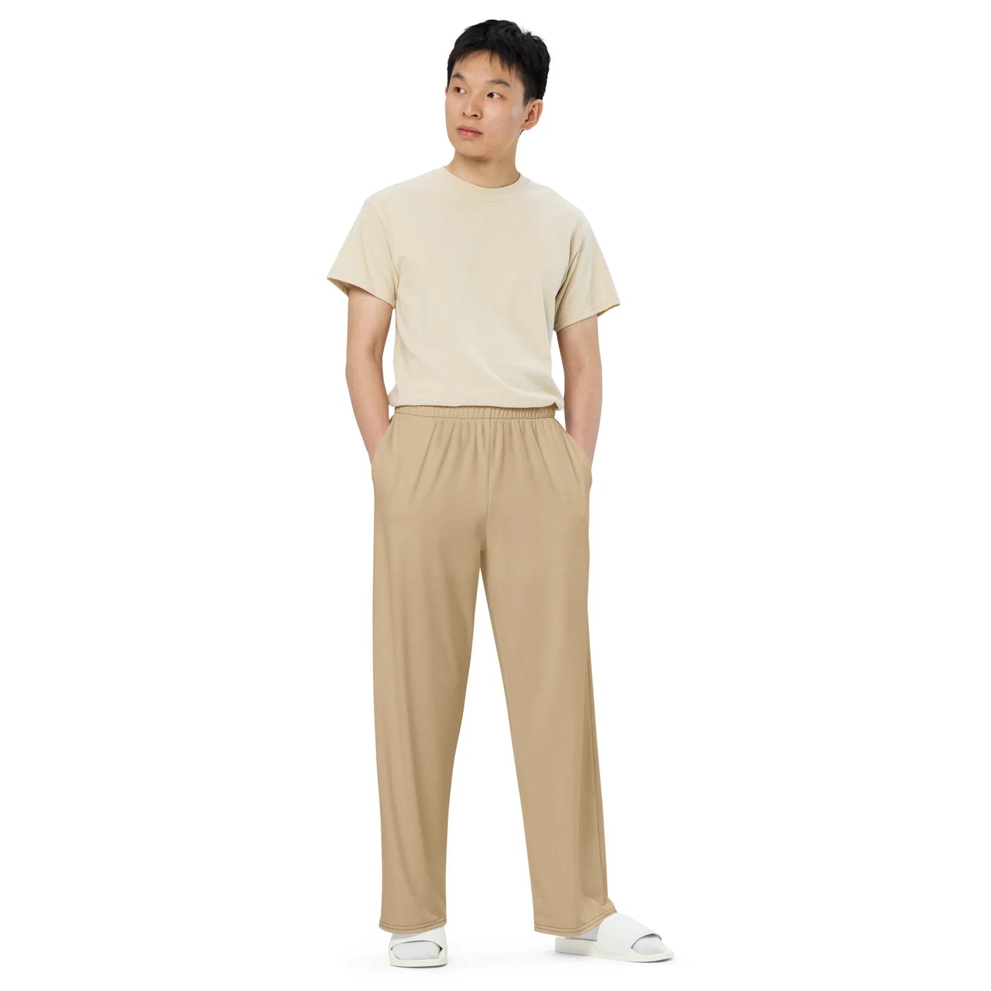 All-over Print Unisex Wide-Leg Pants Tan - AwRans Clothing