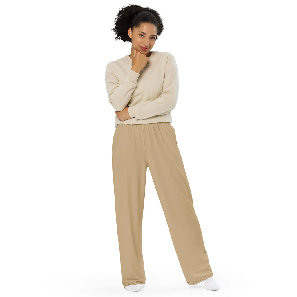 All-over Print Unisex Wide-Leg Pants Tan Pants AwRans Clothing all-over-print-unisex-wide-leg-pants-white-front-67921c42c48b3