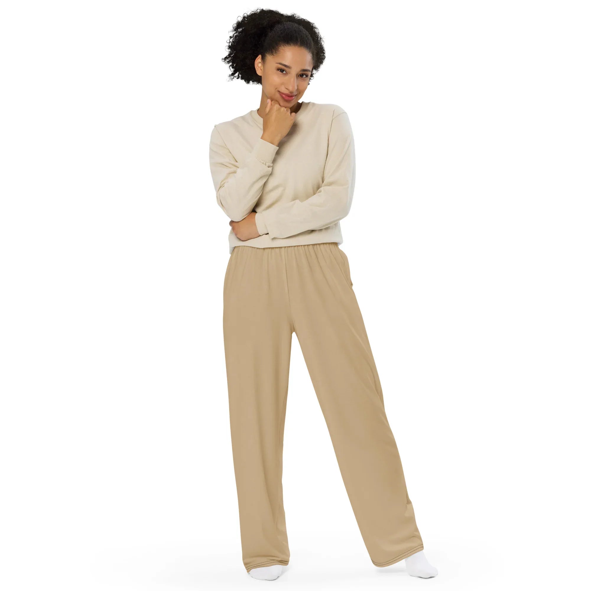 All-over Print Unisex Wide-Leg Pants Tan - AwRans Clothing