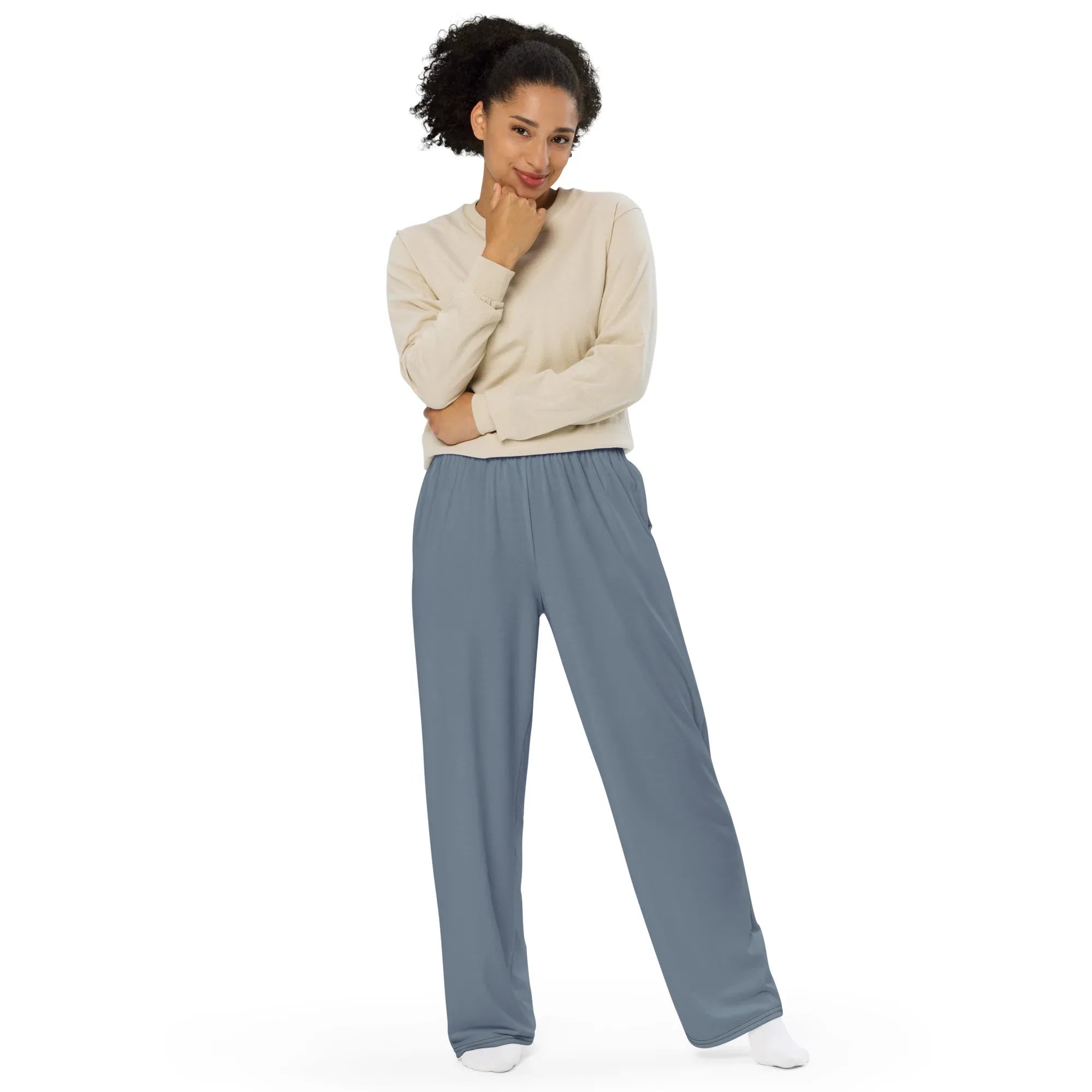 All-over Print Unisex Wide-Leg Pants Slate-Gray - AwRans Clothing