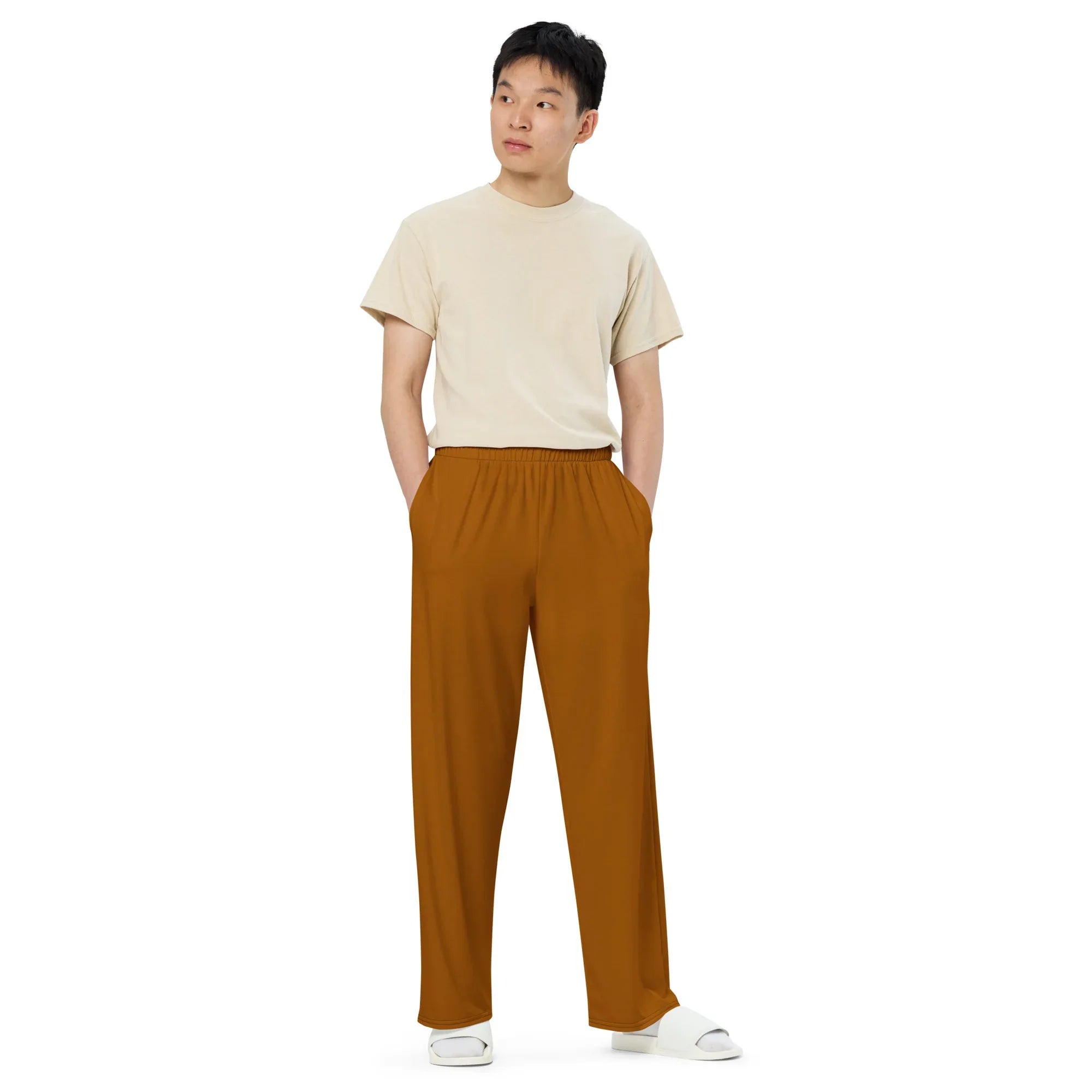 All-over Print Unisex Wide-Leg Pants Brown-Orange - AwRans Clothing