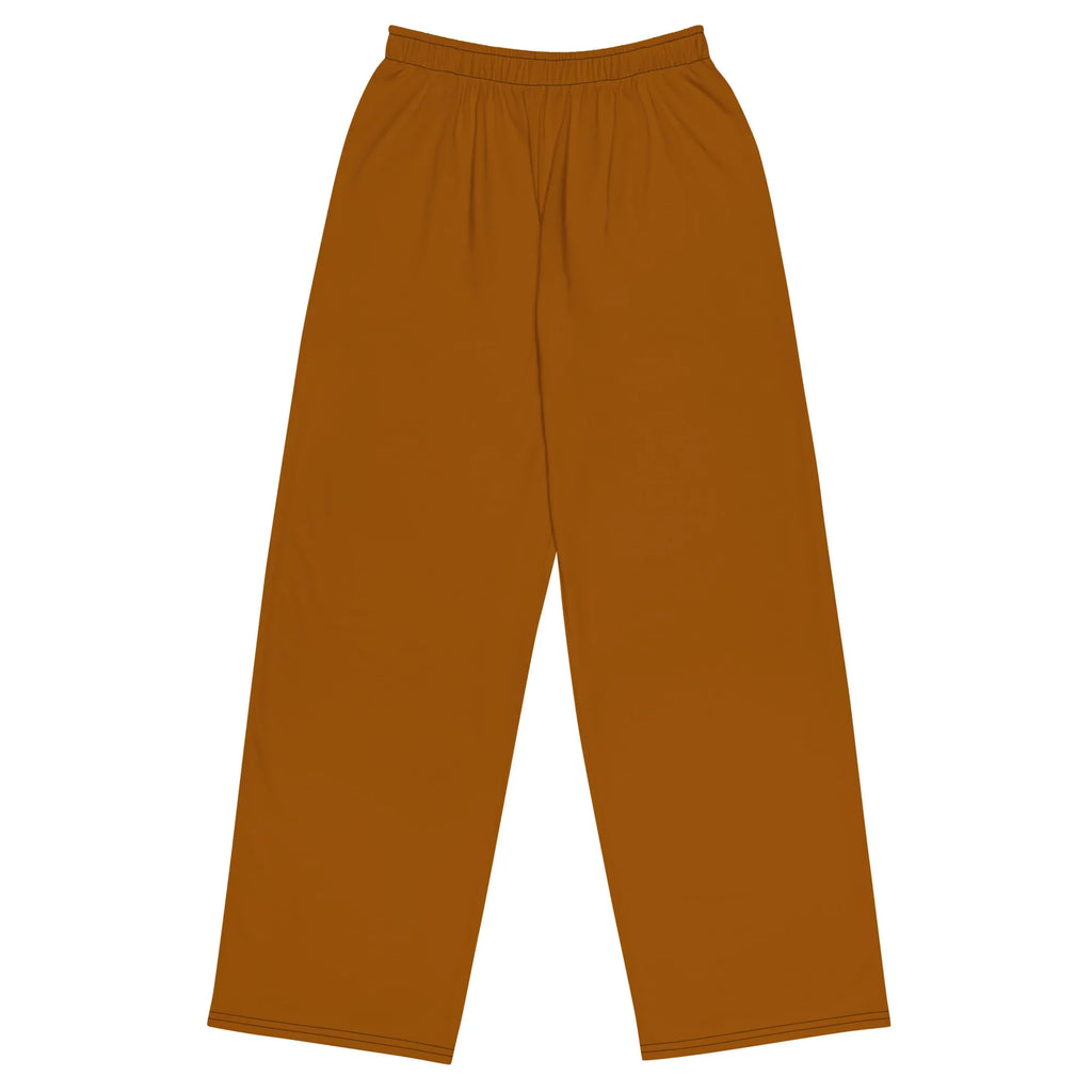 All-over Print Unisex Wide-Leg Pants Brown-Orange Pants AwRans Clothing all-over-print-unisex-wide-leg-pants-white-front-67921caae3e13