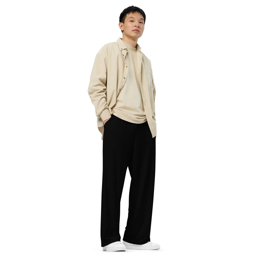 All-over Print Unisex Wide-Leg Pants BLACK Pants AwRans Clothing all-over-print-unisex-wide-leg-pants-white-right-front-67921b7033bfb