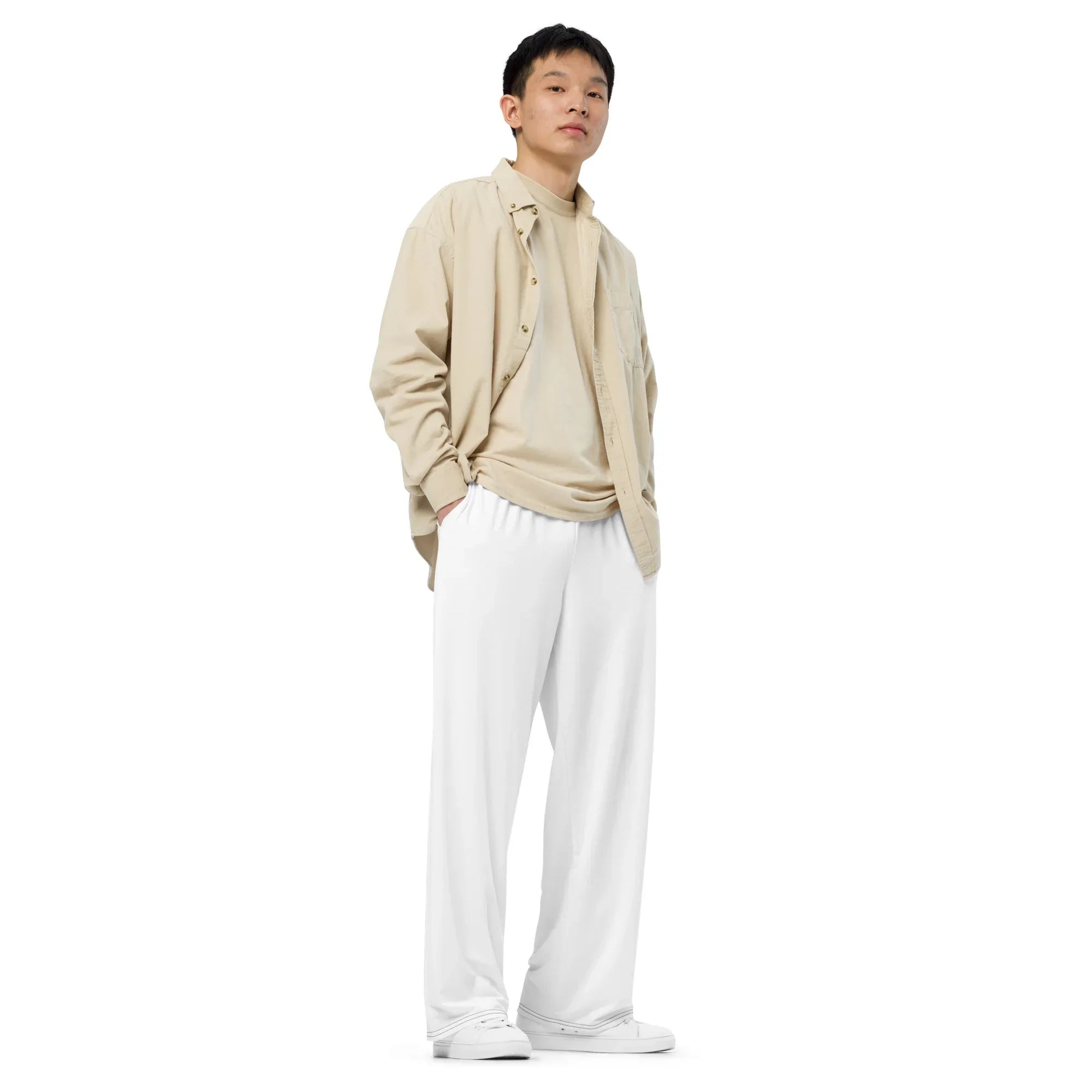 All-over Print Unisex Wide-Leg Pants WHITE Pants AwRans Clothing all-over-print-unisex-wide-leg-pants-white-right-front-67921bac546cd