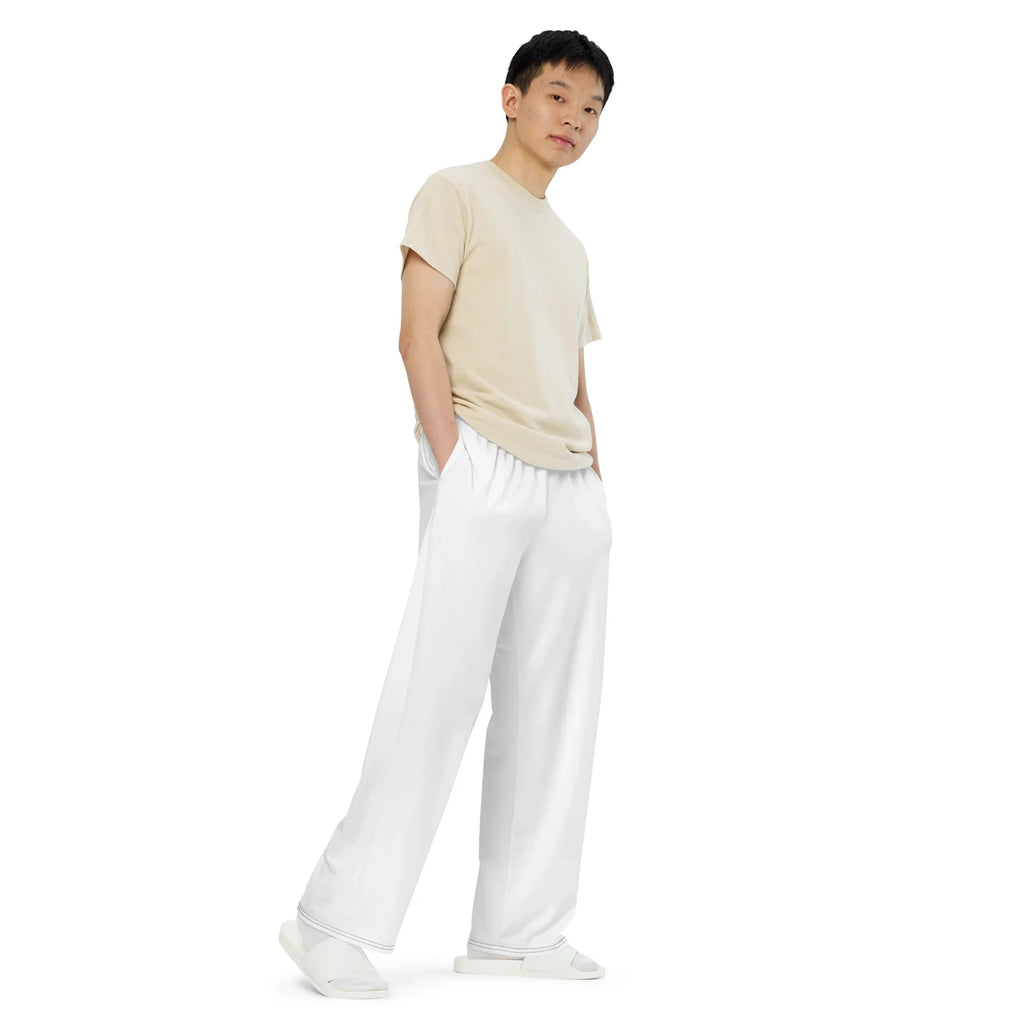 All-over Print Unisex Wide-Leg Pants WHITE Pants AwRans Clothing all-over-print-unisex-wide-leg-pants-white-right-front-67921bac547c3