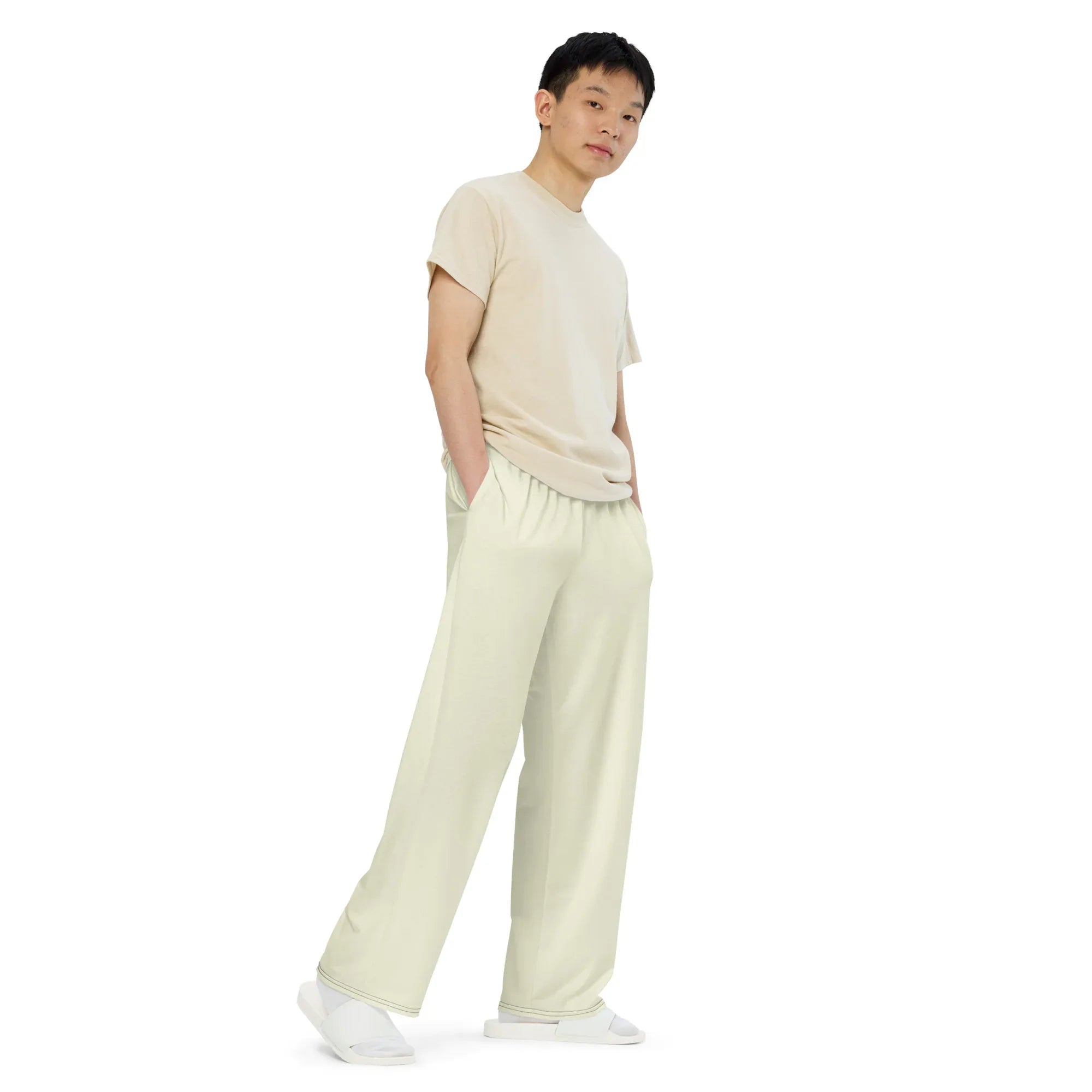 All-over Print Unisex Wide-Leg Pants beige - AwRans Clothing