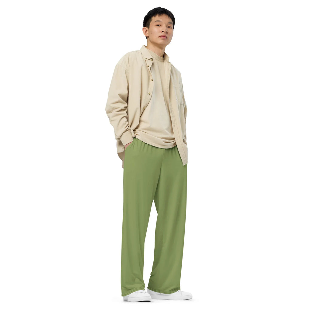 All-over Print Unisex Wide-Leg Pants Sage-Green Pants AwRans Clothing all-over-print-unisex-wide-leg-pants-white-right-front-67921c14e65df