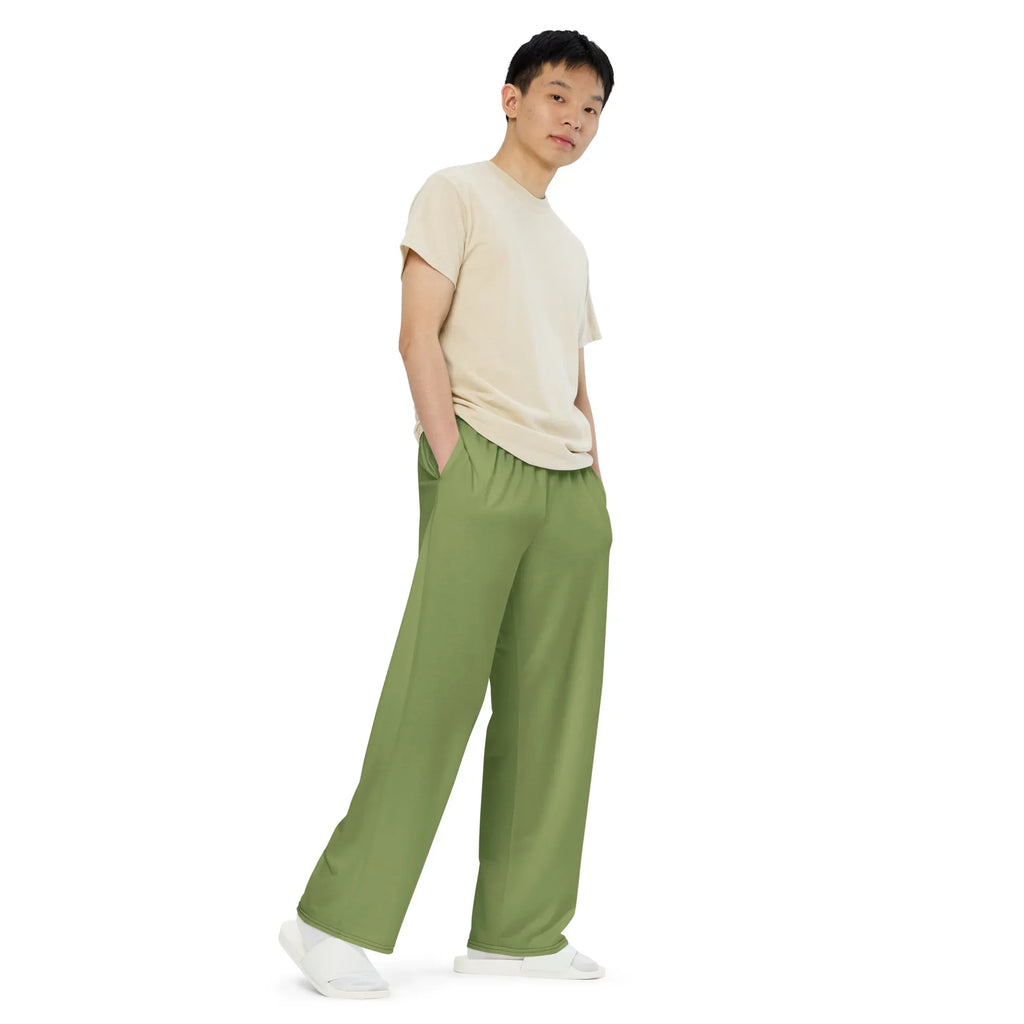 All-over Print Unisex Wide-Leg Pants Sage-Green Pants AwRans Clothing all-over-print-unisex-wide-leg-pants-white-right-front-67921c14e66f3