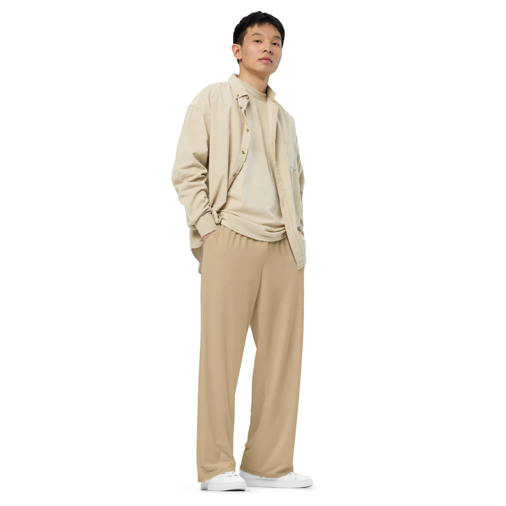 All-over Print Unisex Wide-Leg Pants Tan Pants AwRans Clothing all-over-print-unisex-wide-leg-pants-white-right-front-67921c42c4bac