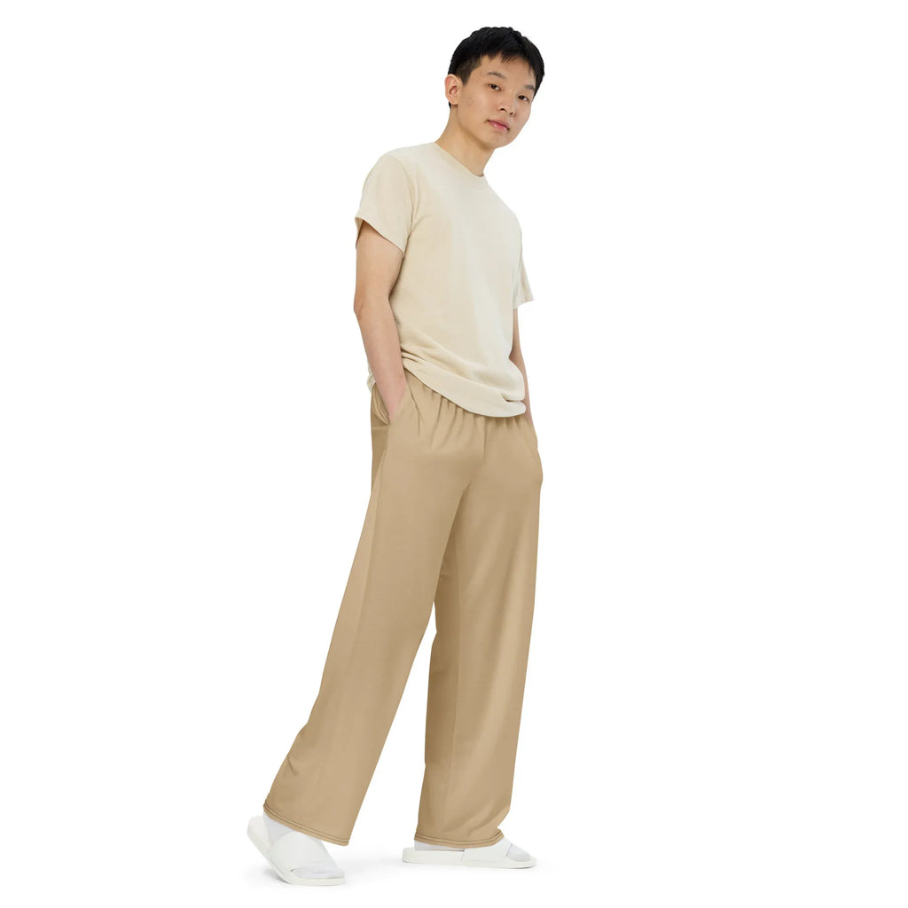 All-over Print Unisex Wide-Leg Pants Tan Pants AwRans Clothing all-over-print-unisex-wide-leg-pants-white-right-front-67921c42c4c4c