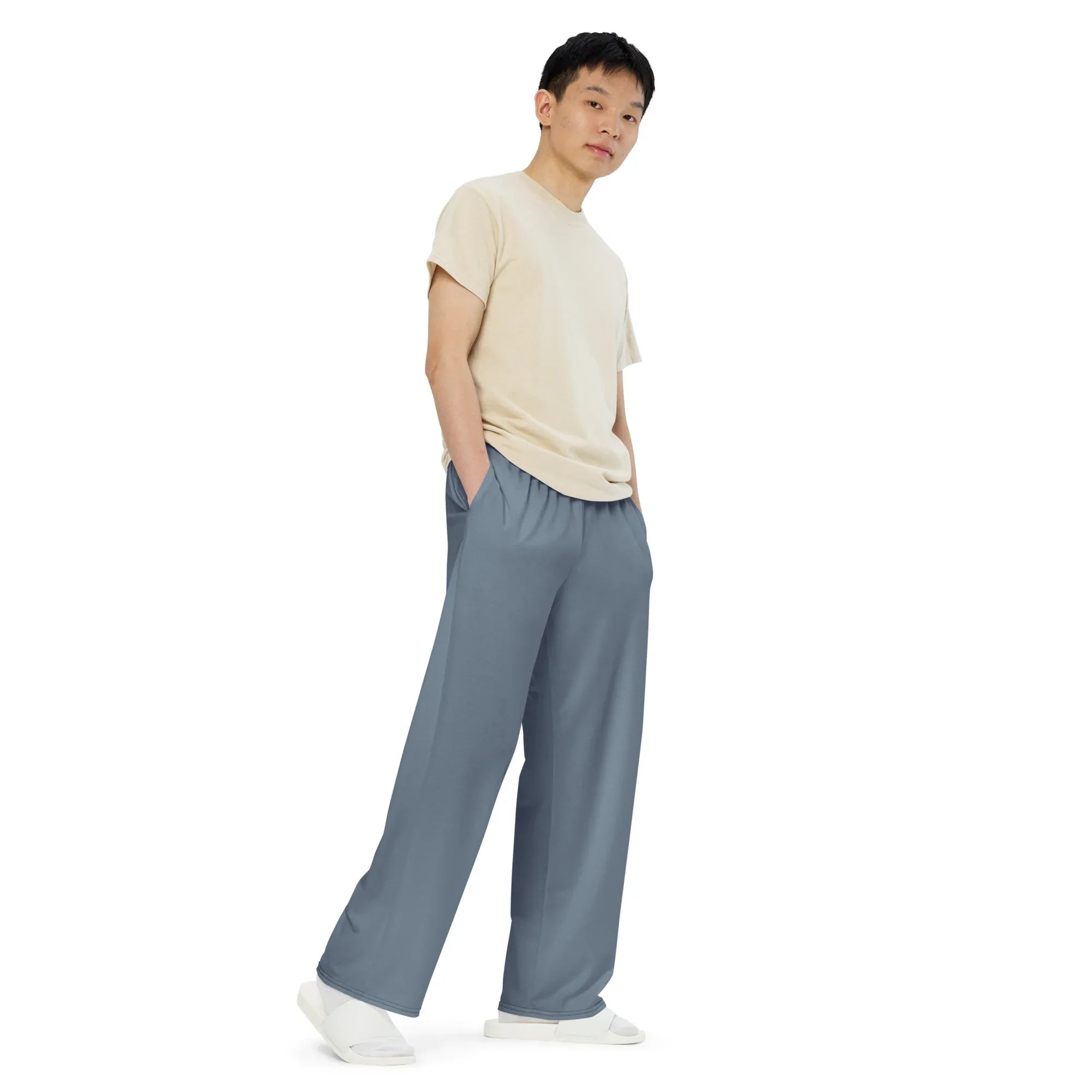 All-over Print Unisex Wide-Leg Pants Slate-Gray - AwRans Clothing