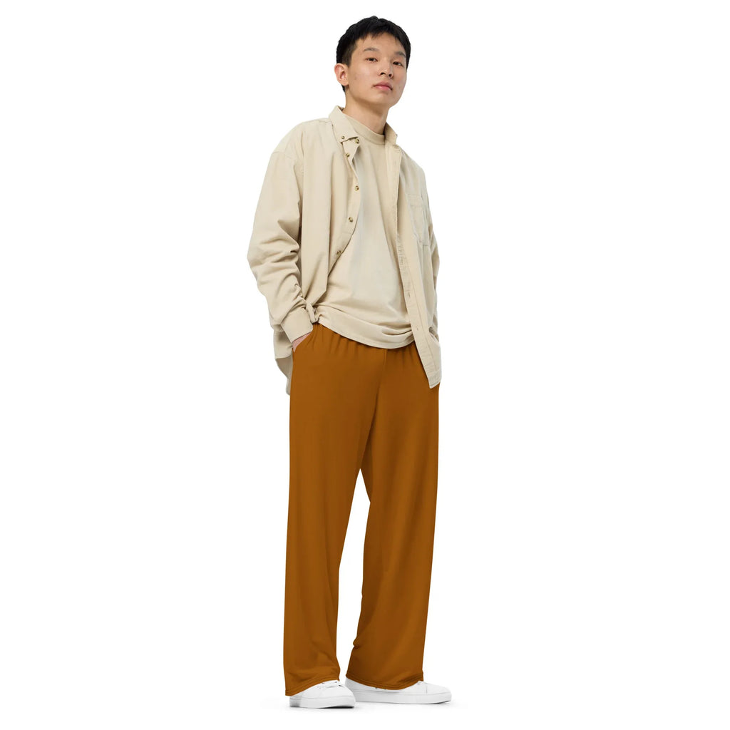All-over Print Unisex Wide-Leg Pants Brown-Orange Pants AwRans Clothing all-over-print-unisex-wide-leg-pants-white-right-front-67921caae3f04