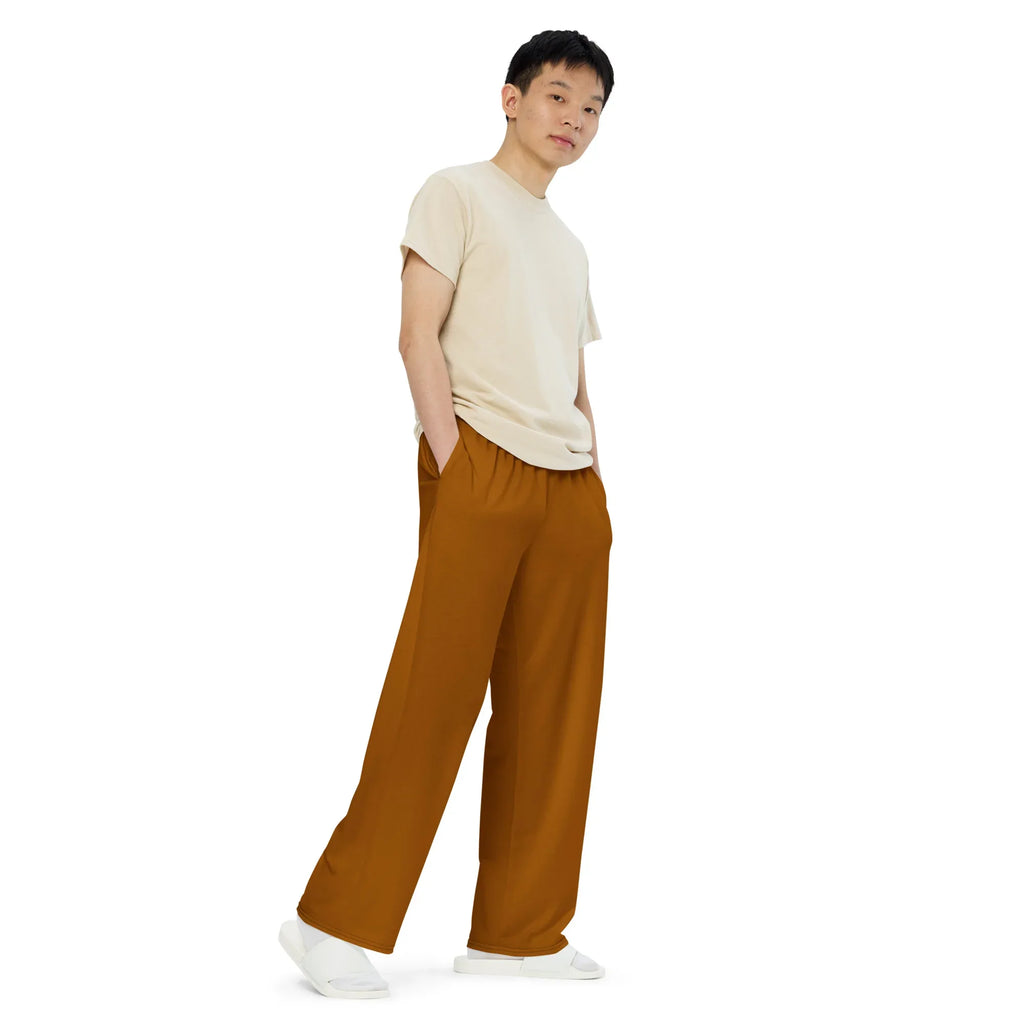 All-over Print Unisex Wide-Leg Pants Brown-Orange Pants AwRans Clothing all-over-print-unisex-wide-leg-pants-white-right-front-67921caae410b