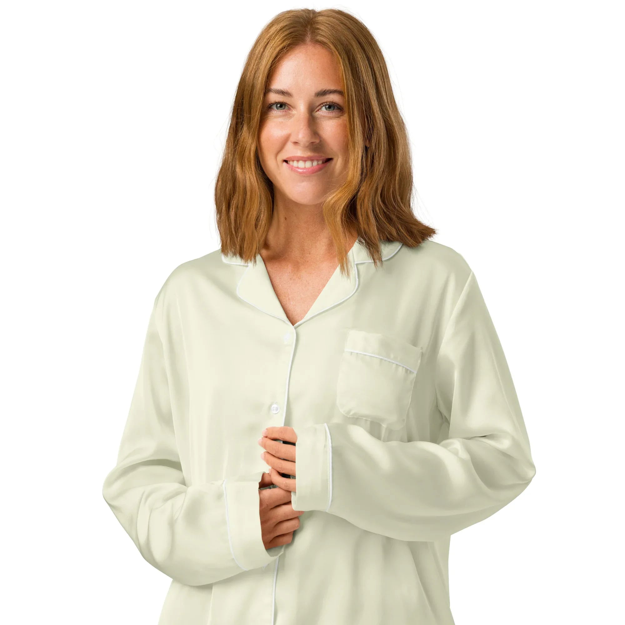 Women’s long sleeve pajama top BEIGE Women’s long sleeve pajama top AwRans Clothing all-over-print-womens-long-sleeve-pajama-top-white-front-2-67c3a5da72dd7