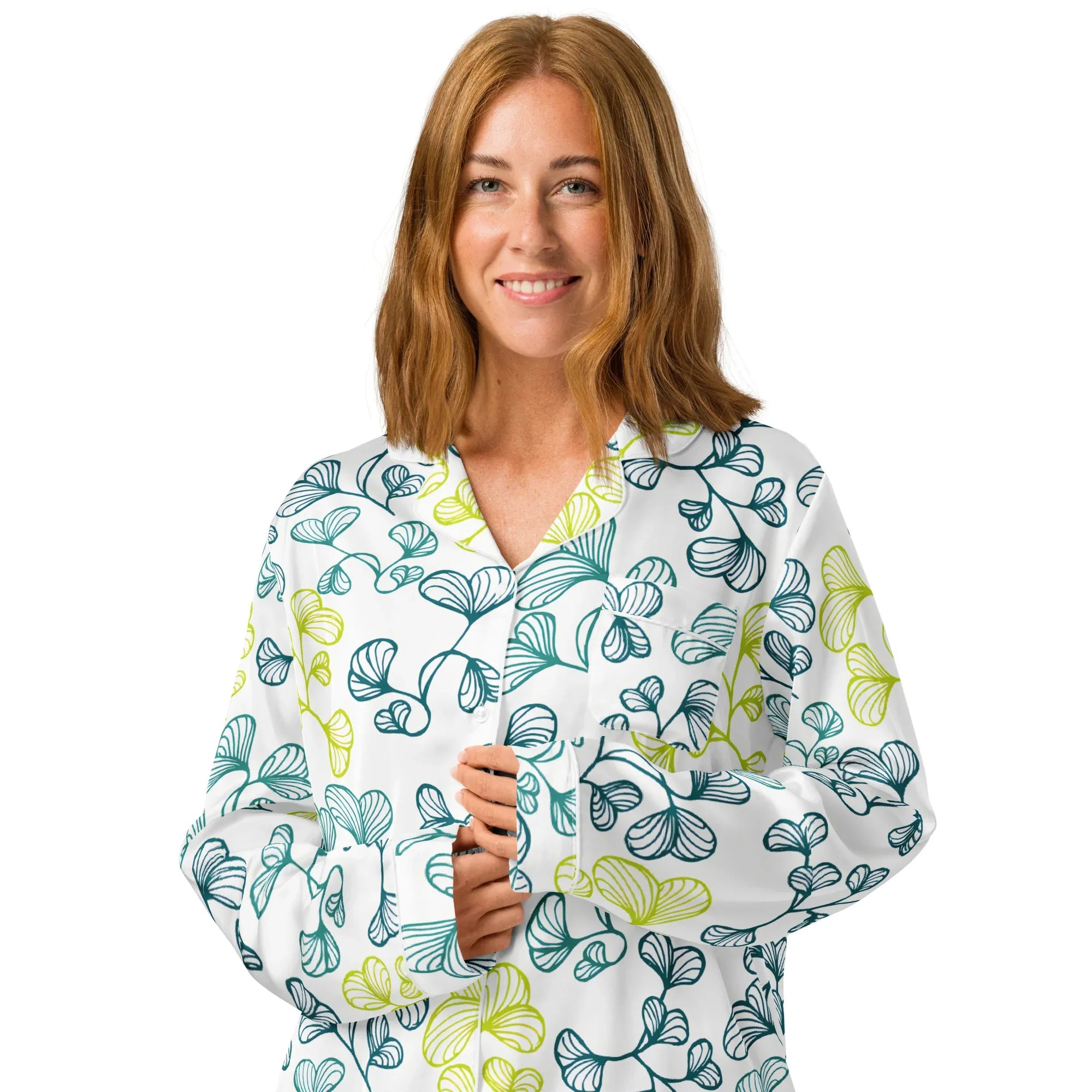 Women’s long sleeve pajama top Women’s long sleeve pajama top AwRans Clothing all-over-print-womens-long-sleeve-pajama-top-white-front-2-67c3a928a1d7c