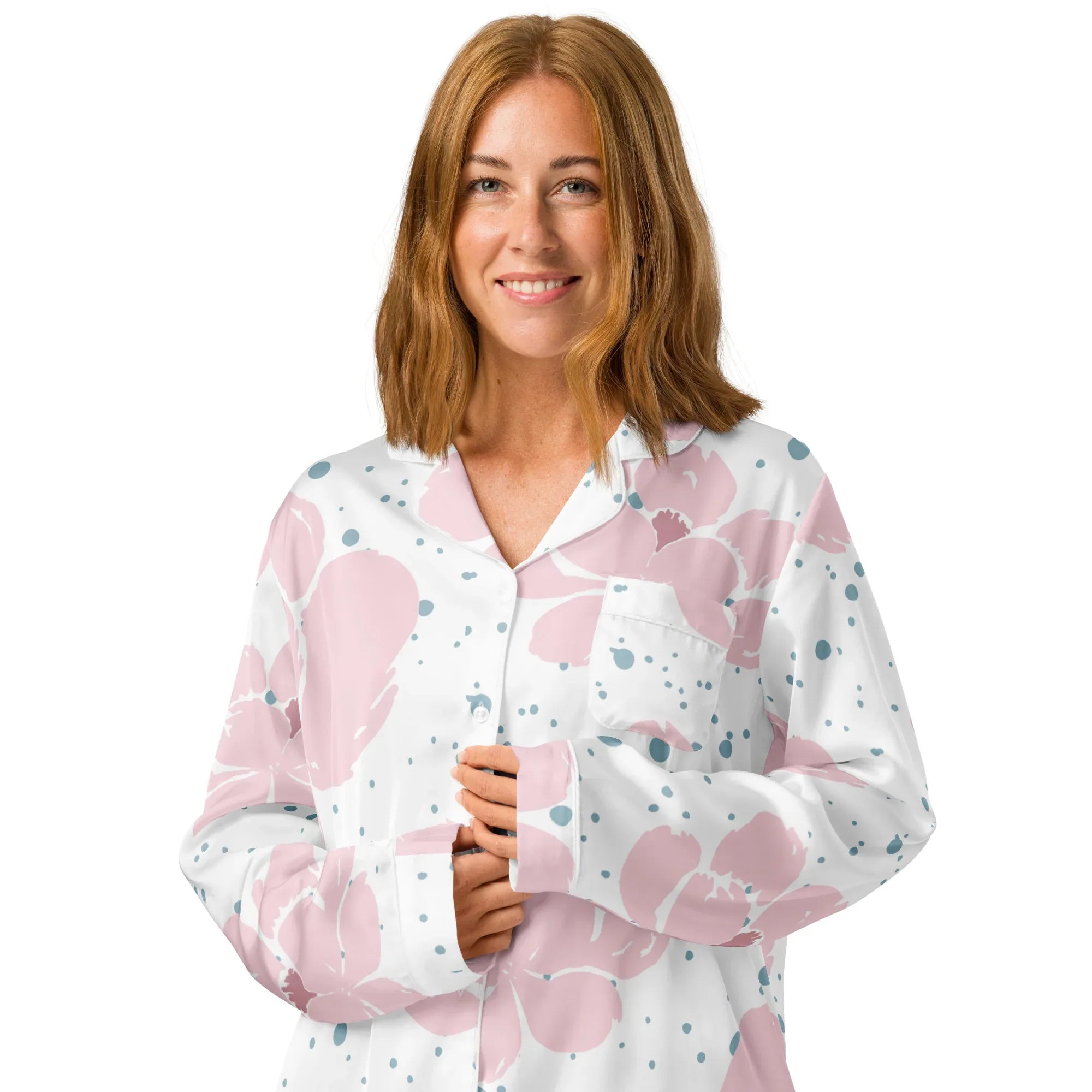 Women’s long sleeve pajama top Women’s long sleeve pajama top AwRans Clothing all-over-print-womens-long-sleeve-pajama-top-white-front-2-67c3aa274786f