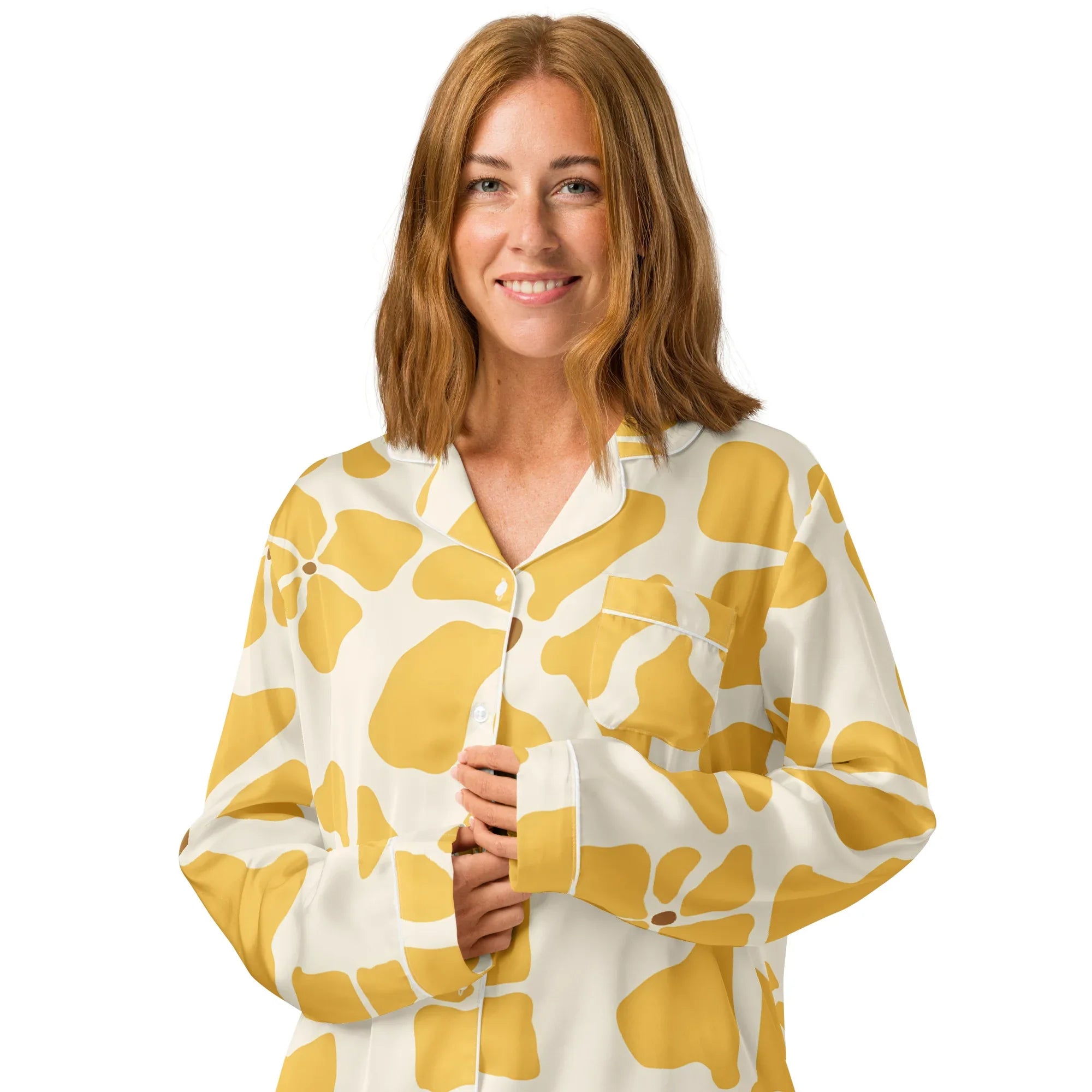 Women’s long sleeve pajama top Women’s long sleeve pajama top AwRans Clothing all-over-print-womens-long-sleeve-pajama-top-white-front-2-67c3aab32611d