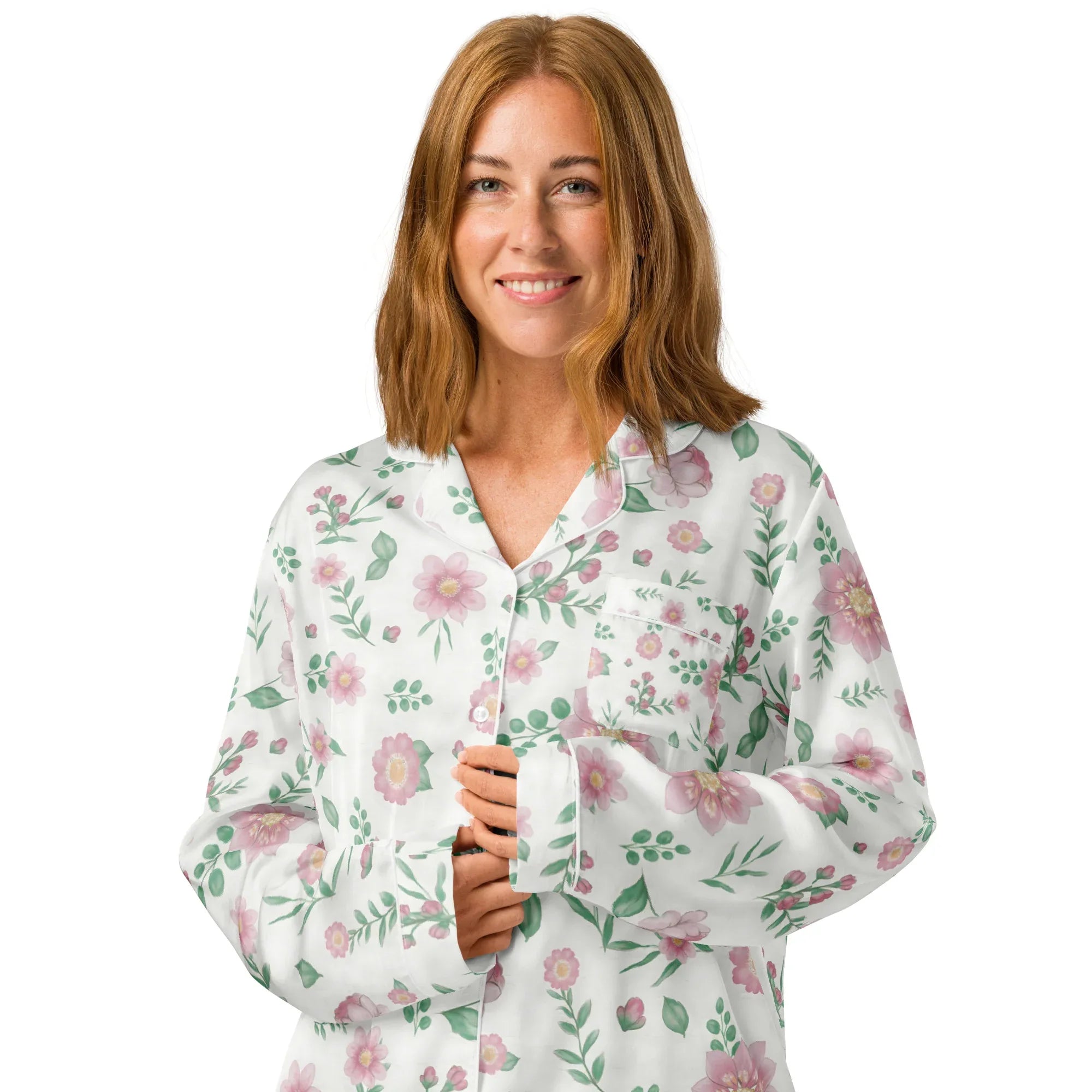 Women’s long sleeve pajama top Women’s long sleeve pajama top AwRans Clothing all-over-print-womens-long-sleeve-pajama-top-white-front-2-67c3ad59d024f