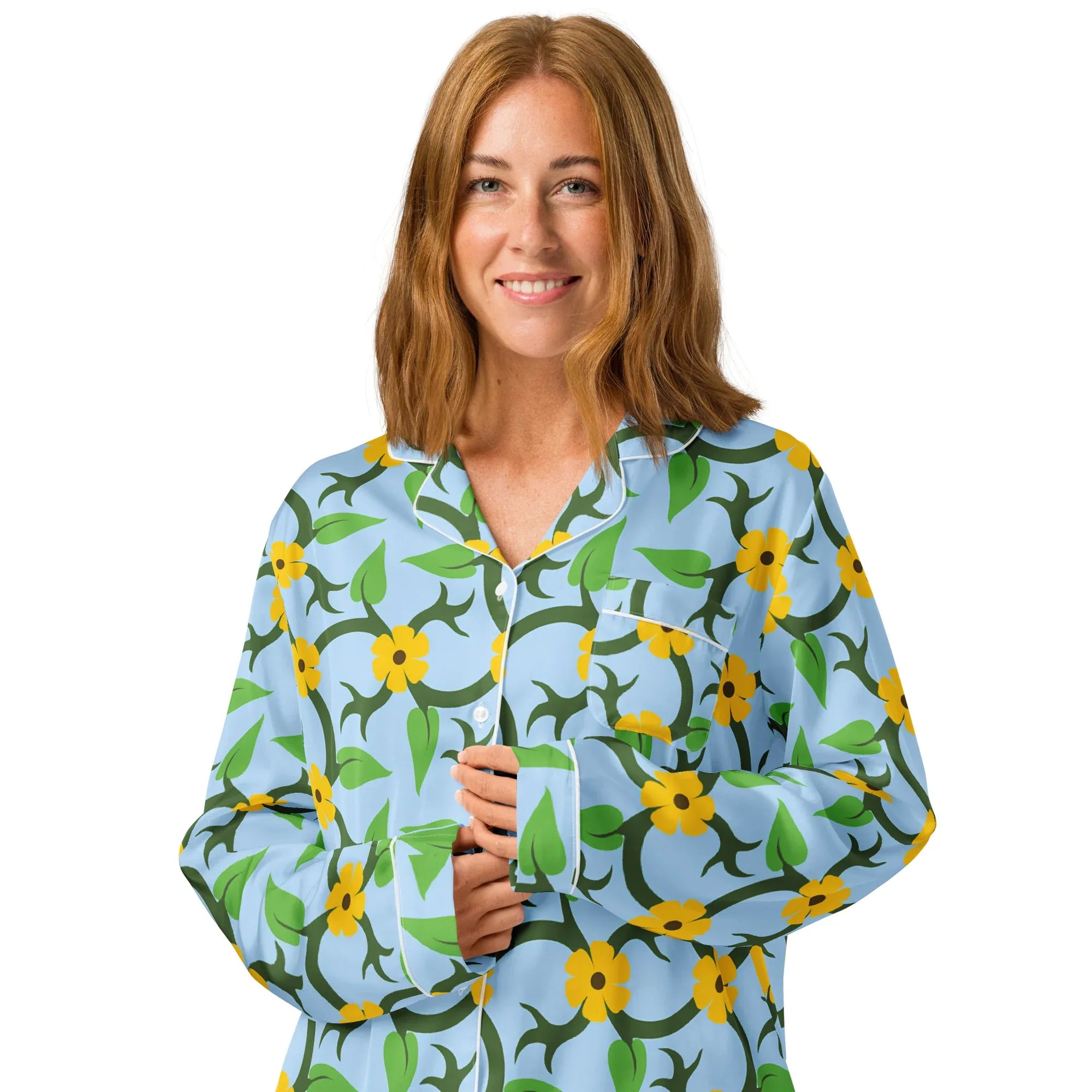Women’s long sleeve pajama top Women’s long sleeve pajama top AwRans Clothing all-over-print-womens-long-sleeve-pajama-top-white-front-2-67c3ae134be15