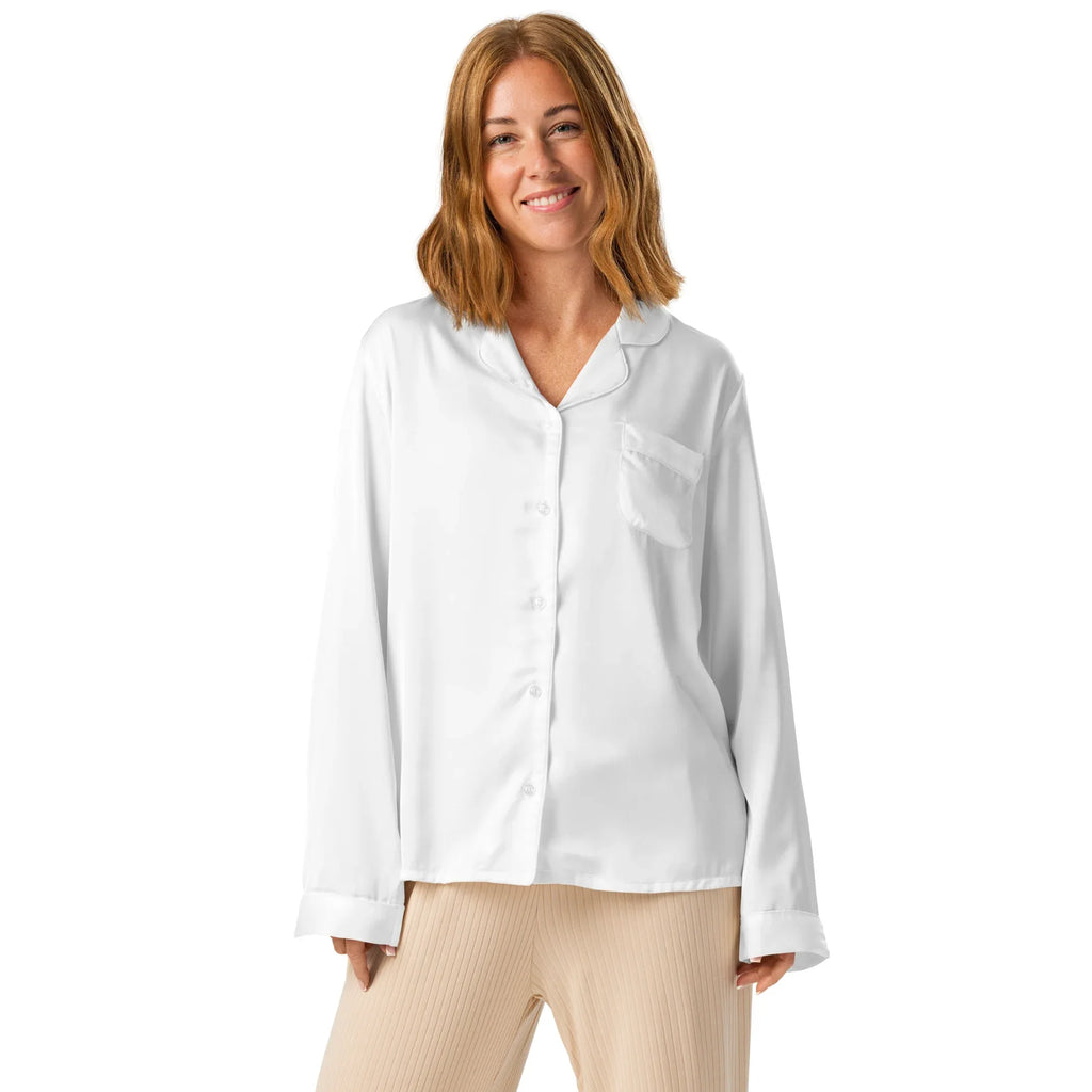 Women’s long sleeve pajama top WHITE Women’s long sleeve pajama top AwRans Clothing all-over-print-womens-long-sleeve-pajama-top-white-front-67c3a58eb3889