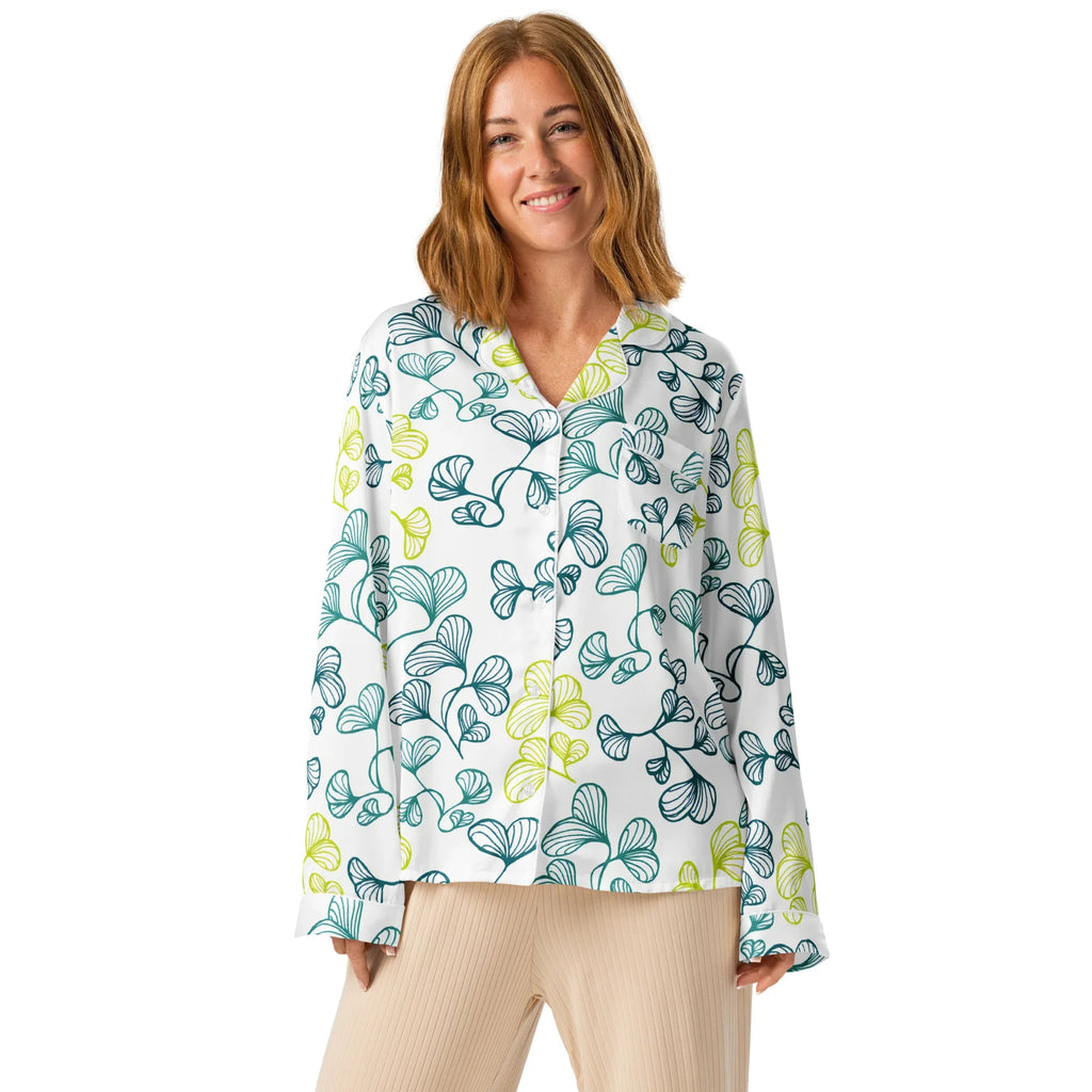 Women’s long sleeve pajama top Women’s long sleeve pajama top AwRans Clothing all-over-print-womens-long-sleeve-pajama-top-white-front-67c3a928a1c07