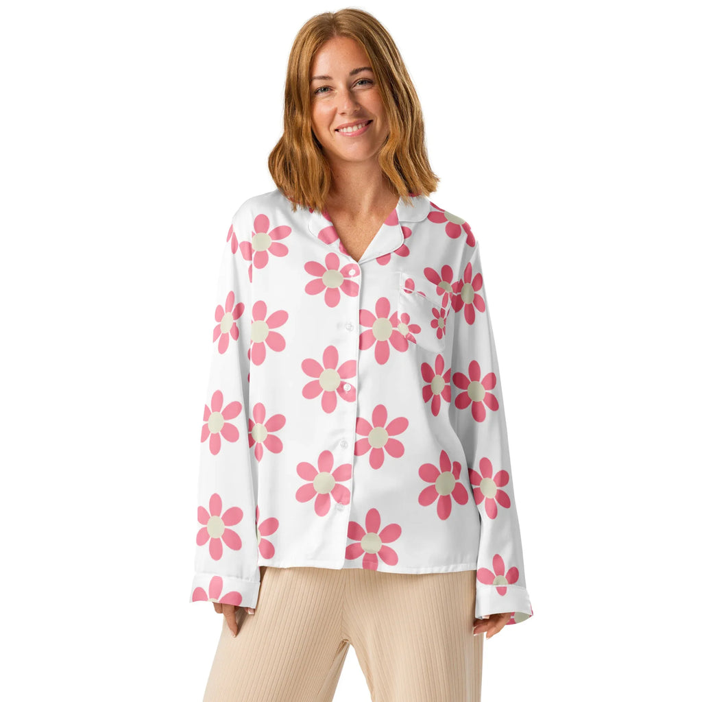 Women’s long sleeve pajama top Women’s long sleeve pajama top AwRans Clothing all-over-print-womens-long-sleeve-pajama-top-white-front-67c3a96051e0e