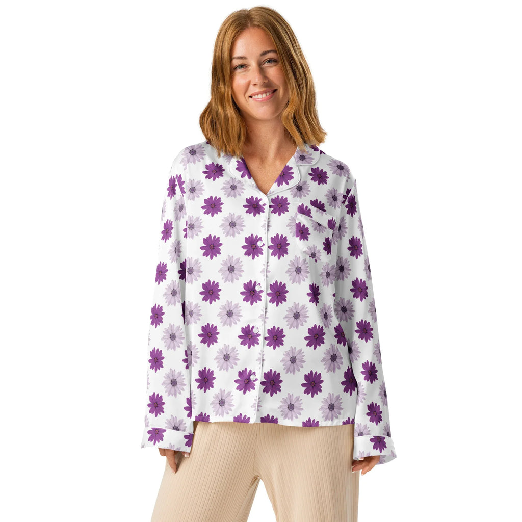 Women’s long sleeve pajama top Women’s long sleeve pajama top AwRans Clothing all-over-print-womens-long-sleeve-pajama-top-white-front-67c3abc214215