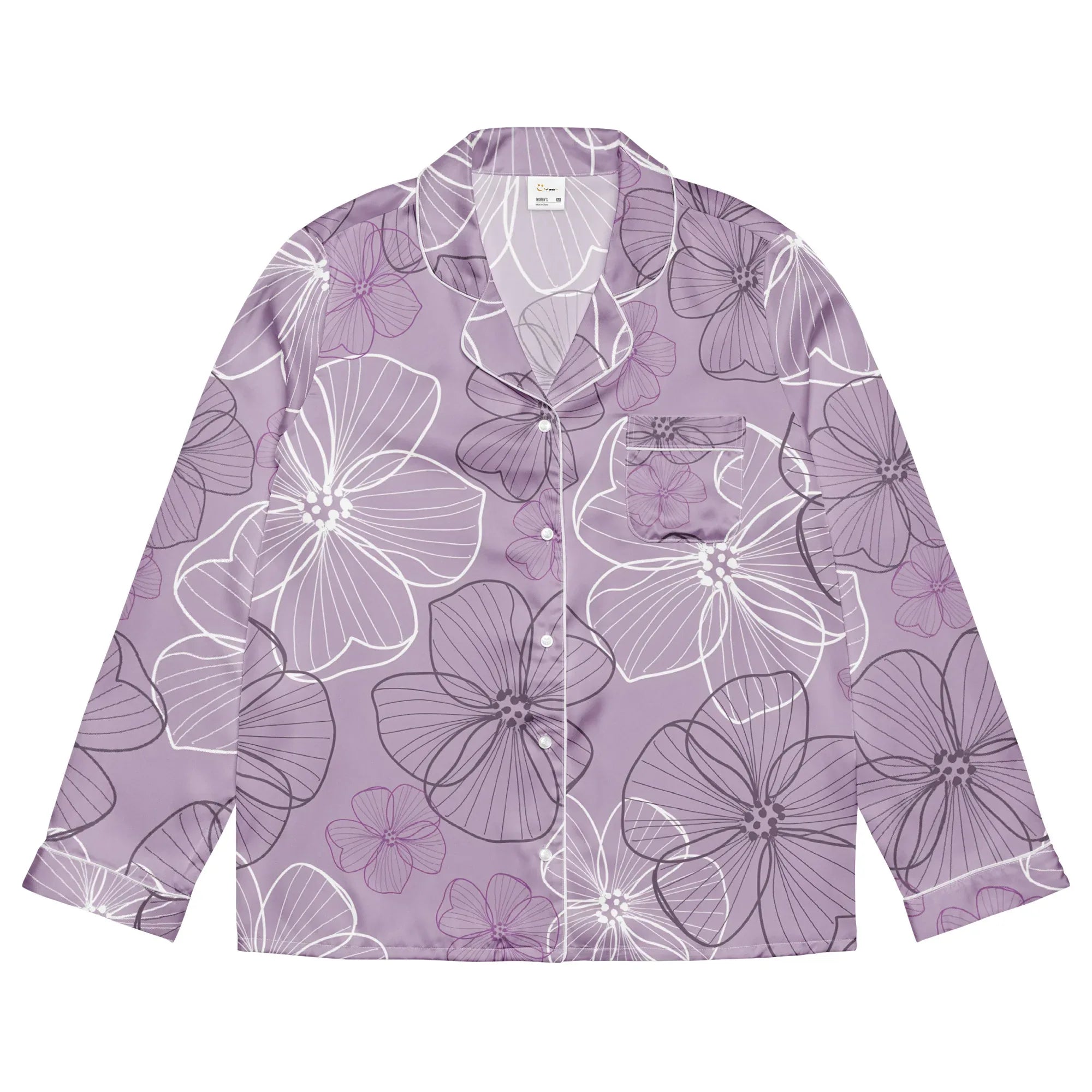 Women’s long sleeve pajama top Women’s long sleeve pajama top AwRans Clothing all-over-print-womens-long-sleeve-pajama-top-white-front-67c3ac53cc997