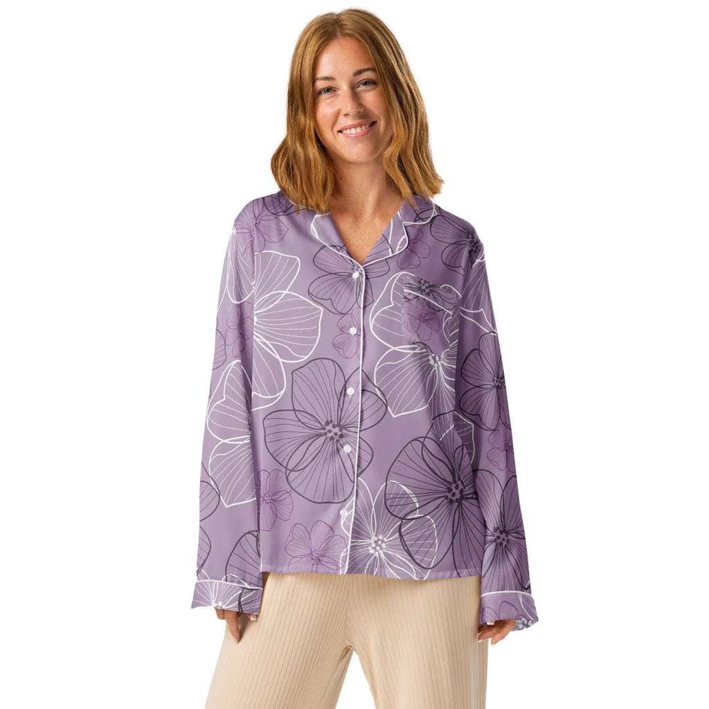 Women’s long sleeve pajama top Women’s long sleeve pajama top AwRans Clothing all-over-print-womens-long-sleeve-pajama-top-white-front-67c3ac53ccb19