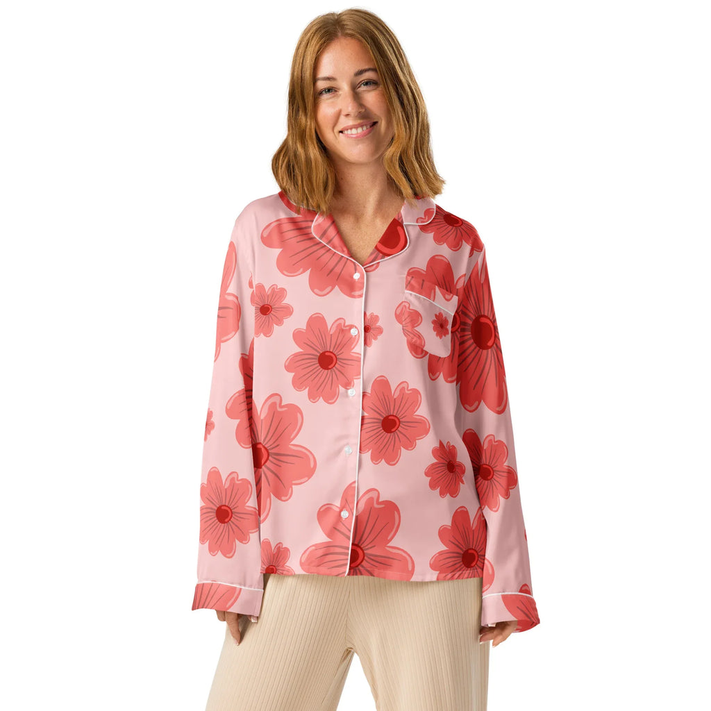 Women’s long sleeve pajama top Women’s long sleeve pajama top AwRans Clothing all-over-print-womens-long-sleeve-pajama-top-white-front-67c3acd929280