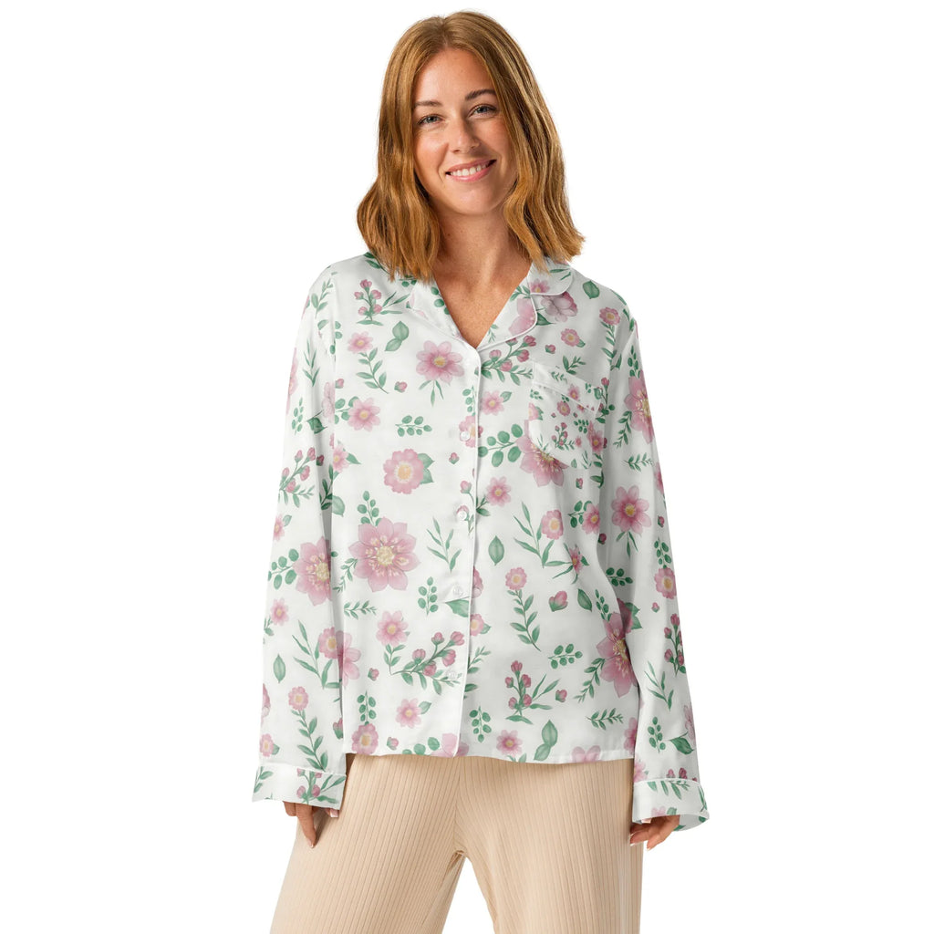 Women’s long sleeve pajama top Women’s long sleeve pajama top AwRans Clothing all-over-print-womens-long-sleeve-pajama-top-white-front-67c3ad59d012d