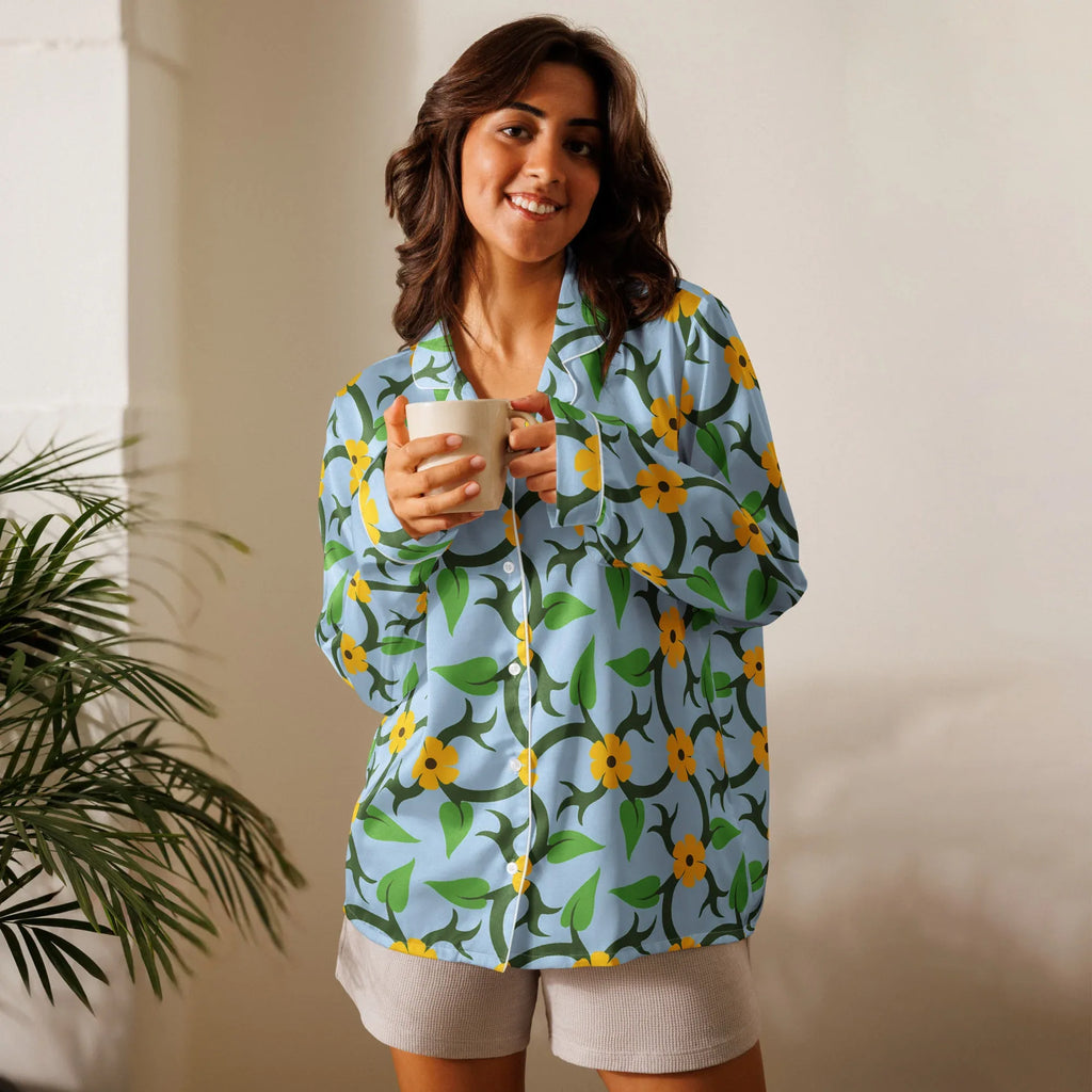 Women’s long sleeve pajama top Women’s long sleeve pajama top AwRans Clothing all-over-print-womens-long-sleeve-pajama-top-white-front-67c3ae134b99a