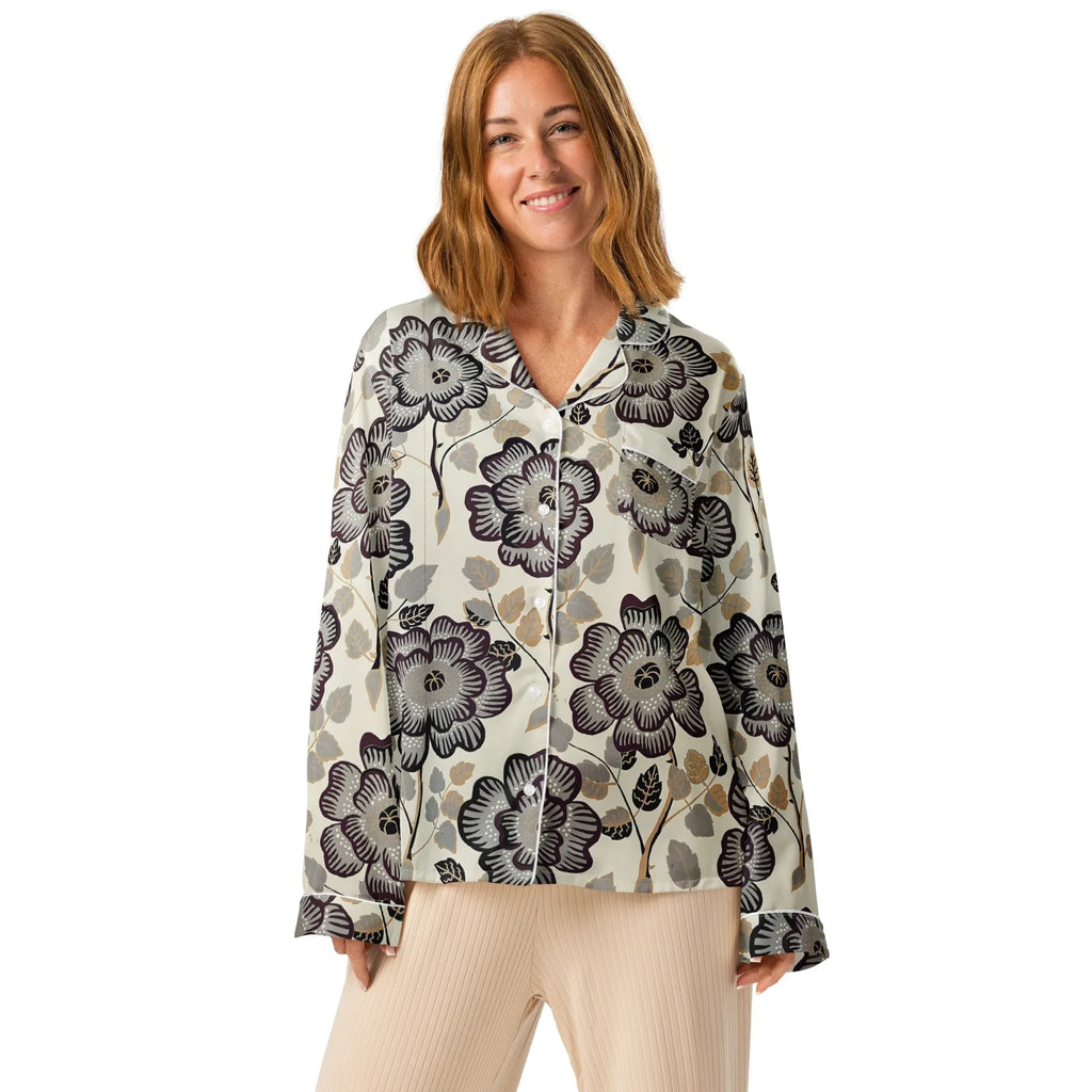 Women’s long sleeve pajama top Women’s long sleeve pajama top AwRans Clothing all-over-print-womens-long-sleeve-pajama-top-white-front-67c4b26f70611