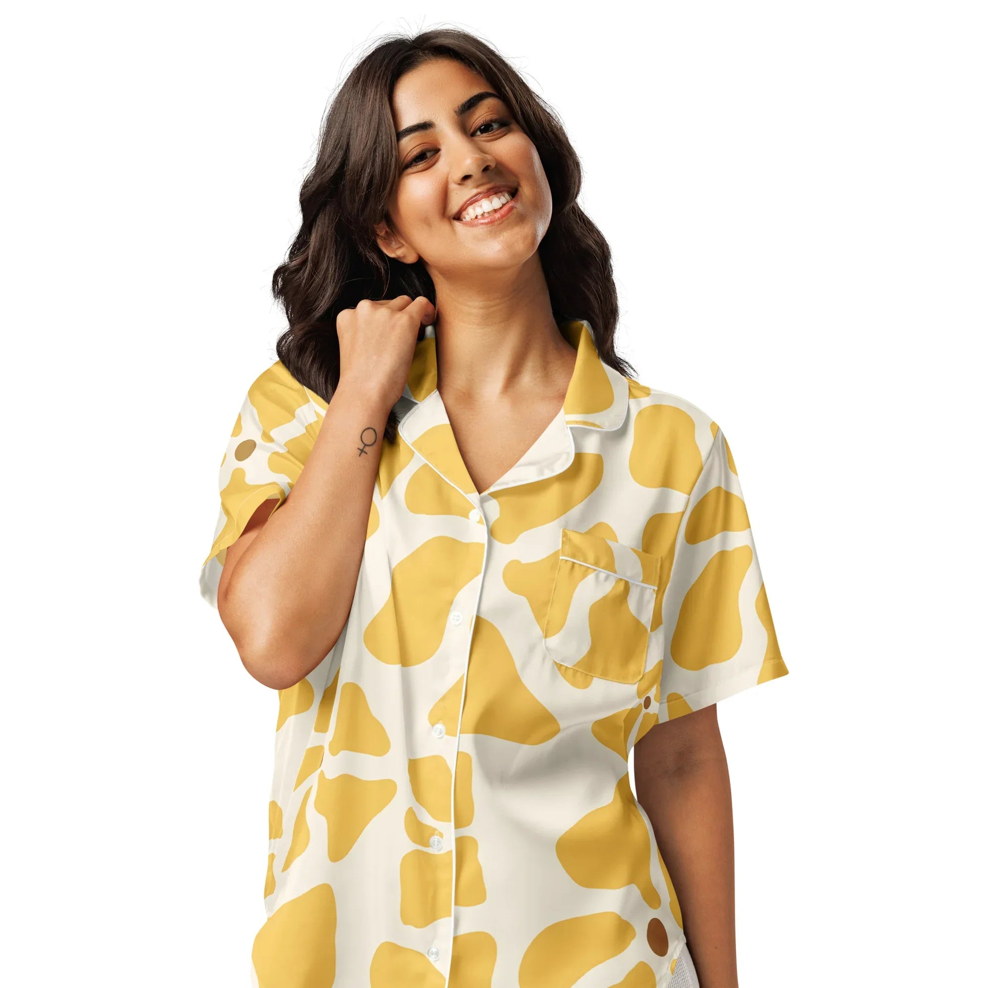 All-over print women’s short sleeve pajama top All-over print women’s short sleeve pajama top AwRans Clothing all-over-print-womens-short-sleeve-pajama-top-white-front-2-67c3a385e7de8