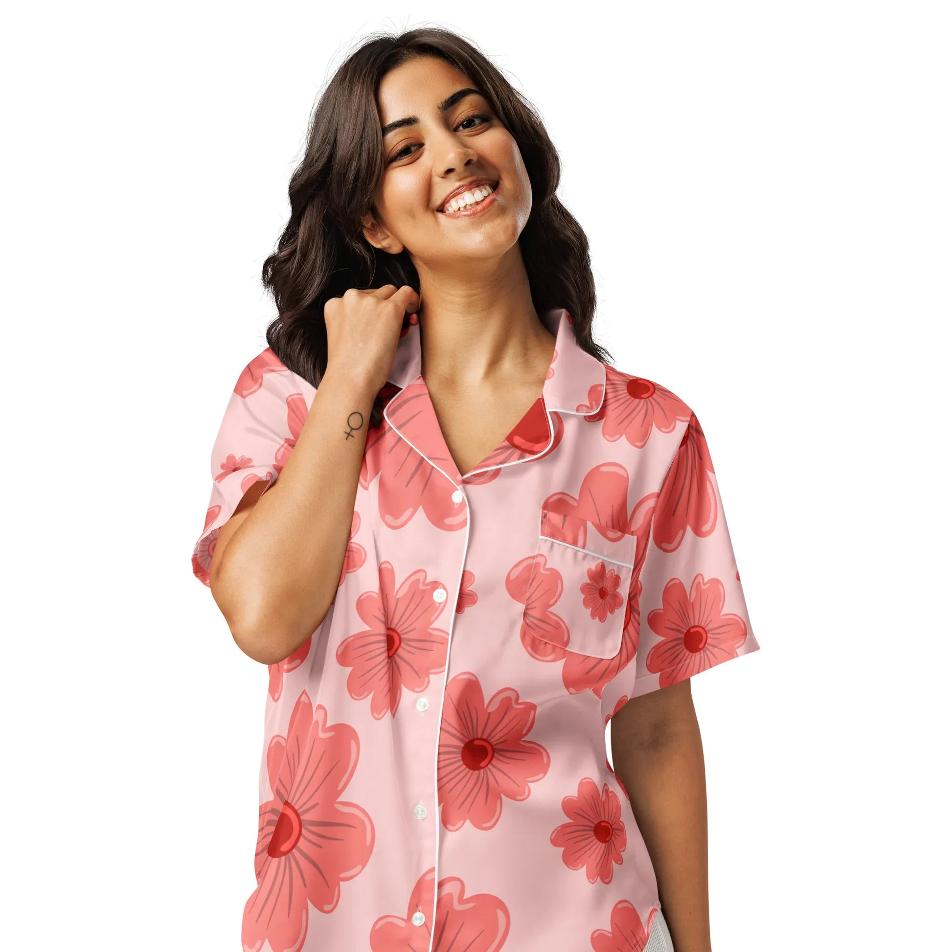 All-over print women’s short sleeve pajama top - AwRans Clothing