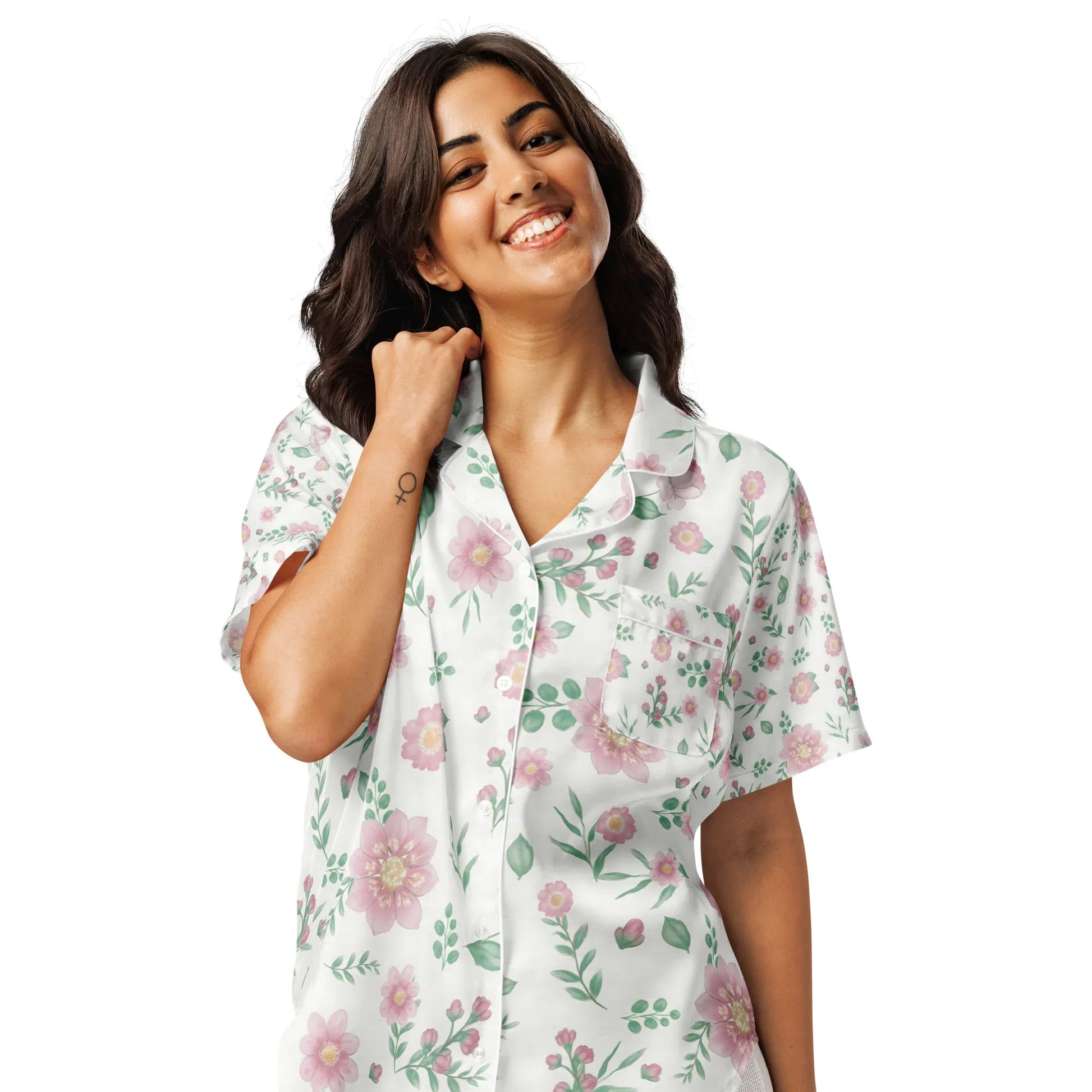 All-over print women’s short sleeve pajama top - AwRans Clothing