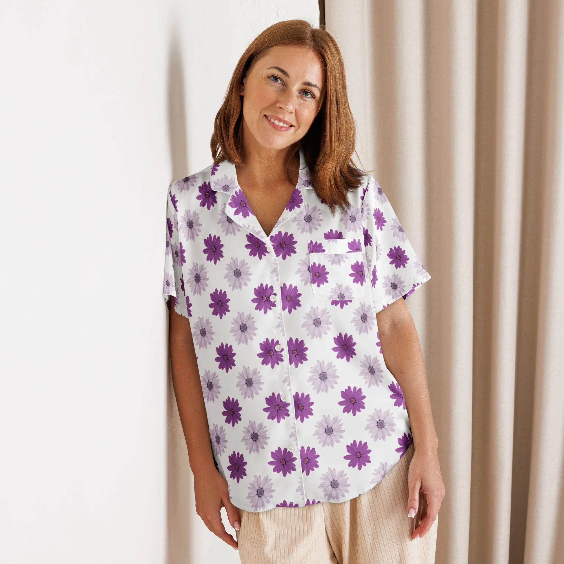 All-over print women’s short sleeve pajama top - AwRans Clothing