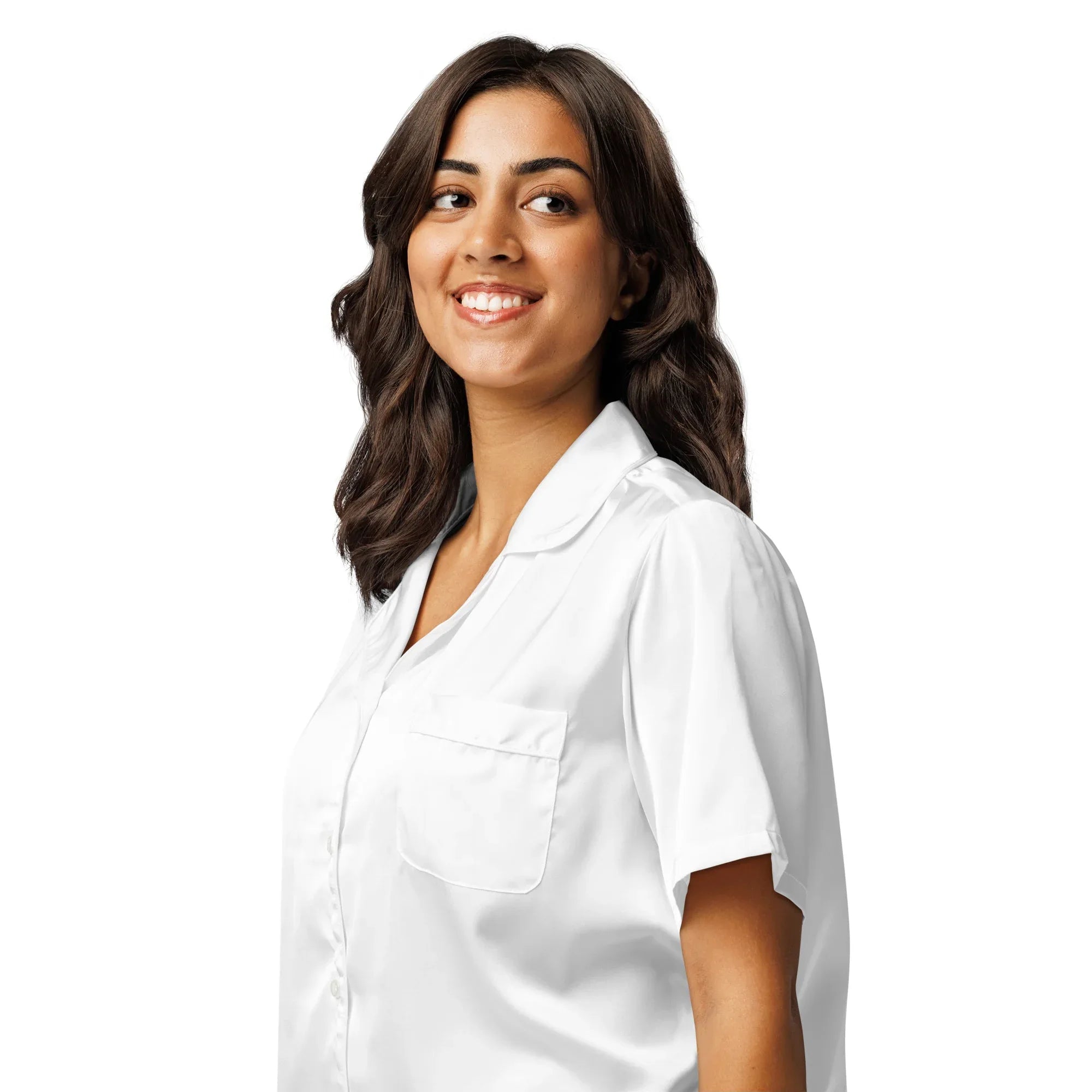All-over print women’s short sleeve pajama top WHITE - AwRans Clothing