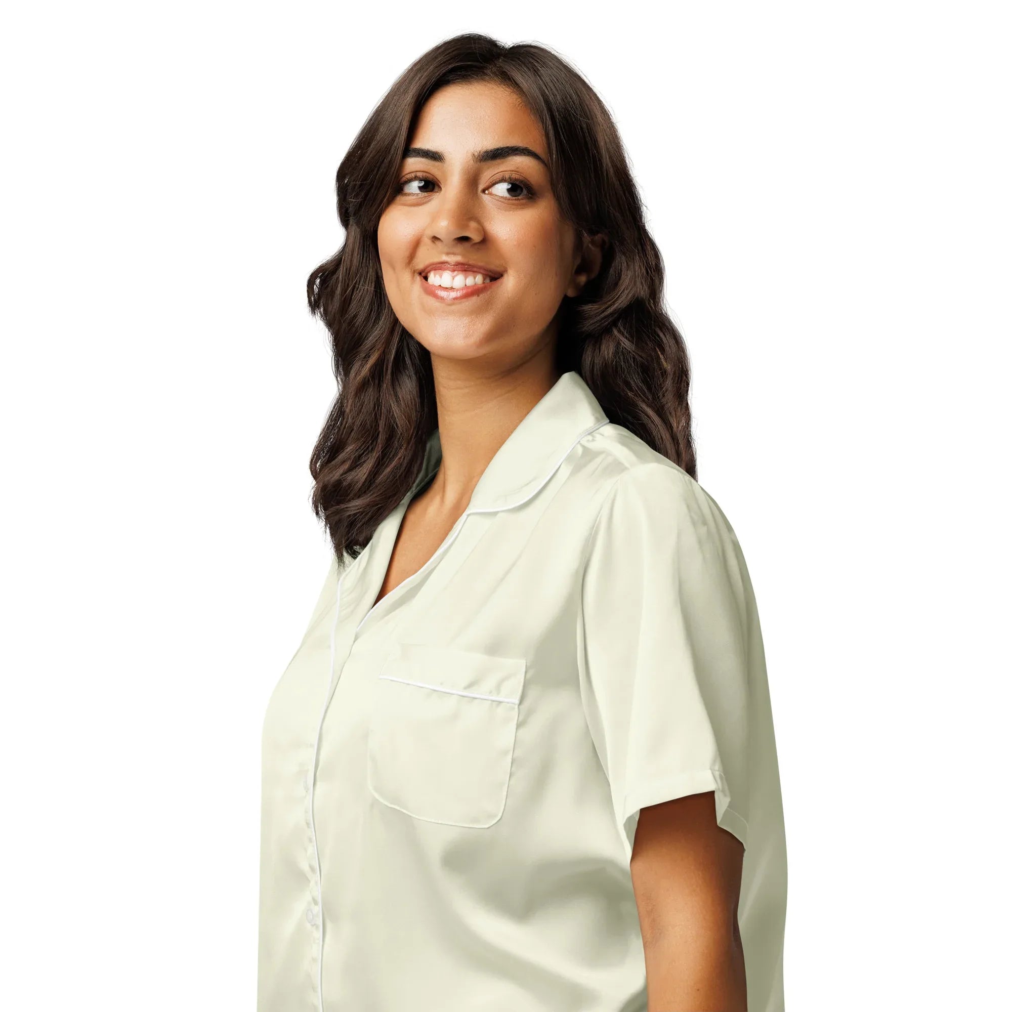 All-over print women’s short sleeve pajama top BEIGE - AwRans Clothing