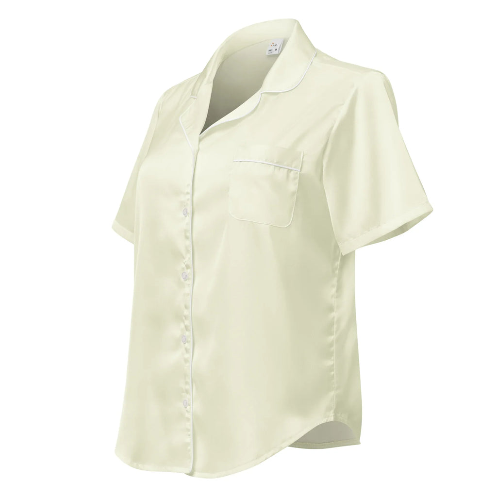 All-over print women’s short sleeve pajama top BEIGE All-over print women’s short sleeve pajama top AwRans Clothing all-over-print-womens-short-sleeve-pajama-top-white-left-front-67c3a25571335