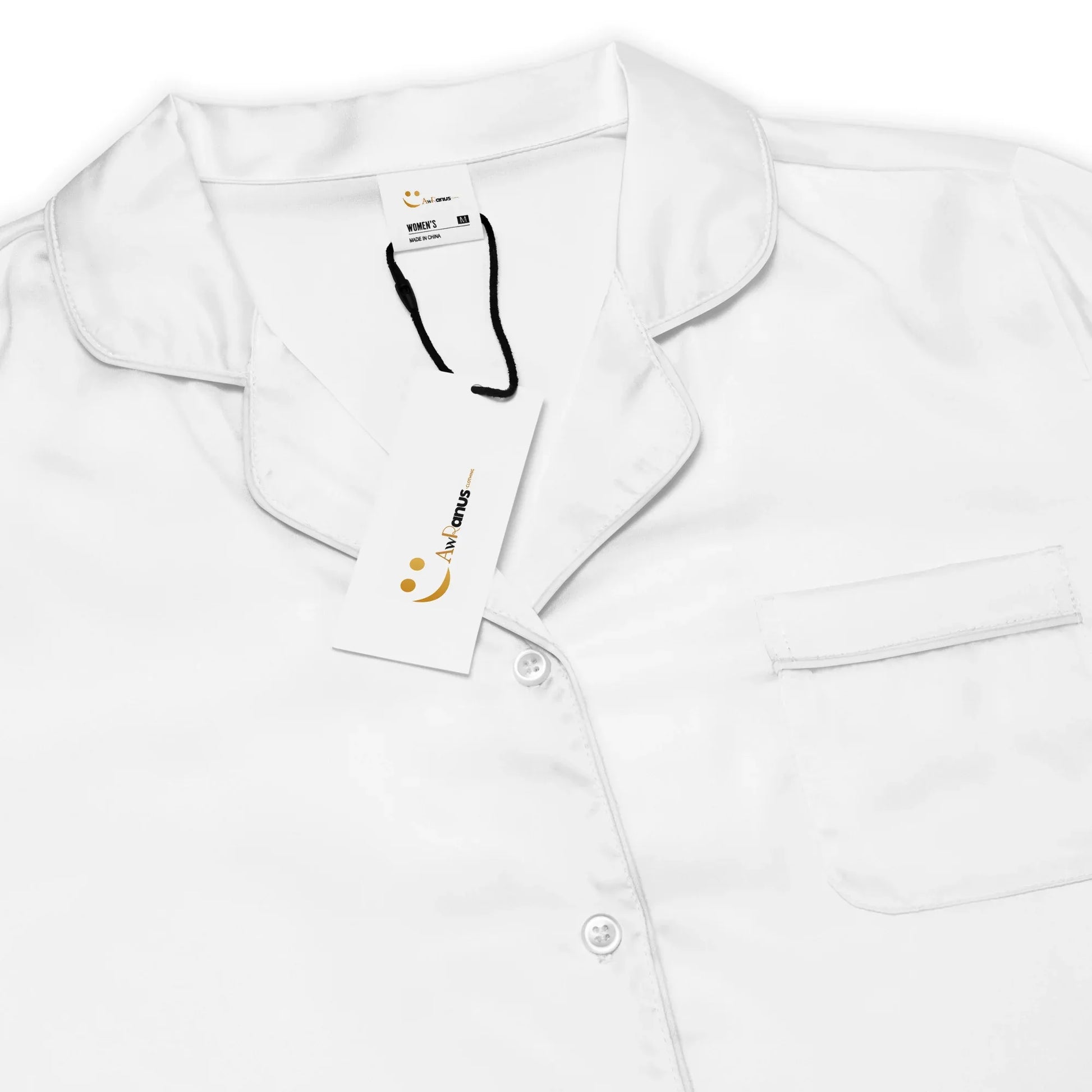 All-over print women’s short sleeve pajama top WHITE - AwRans Clothing