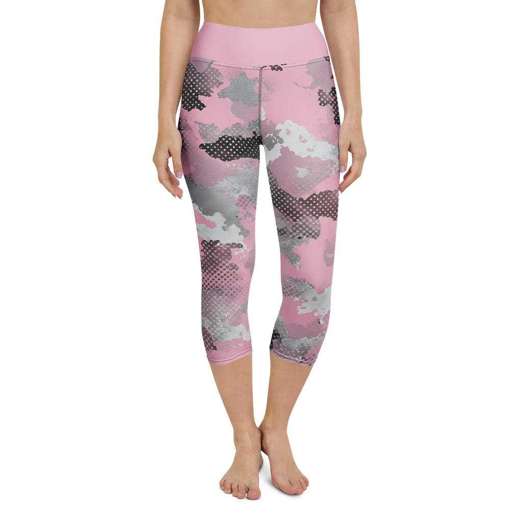 Yoga Capri Leggings Yoga Leggings AwRans Clothing all-over-print-yoga-capri-leggings-white-front-687b4ea632305