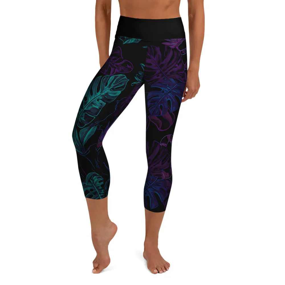 Yoga Capri Leggings Yoga Leggings AwRans Clothing all-over-print-yoga-capri-leggings-white-front-687b58e224f28