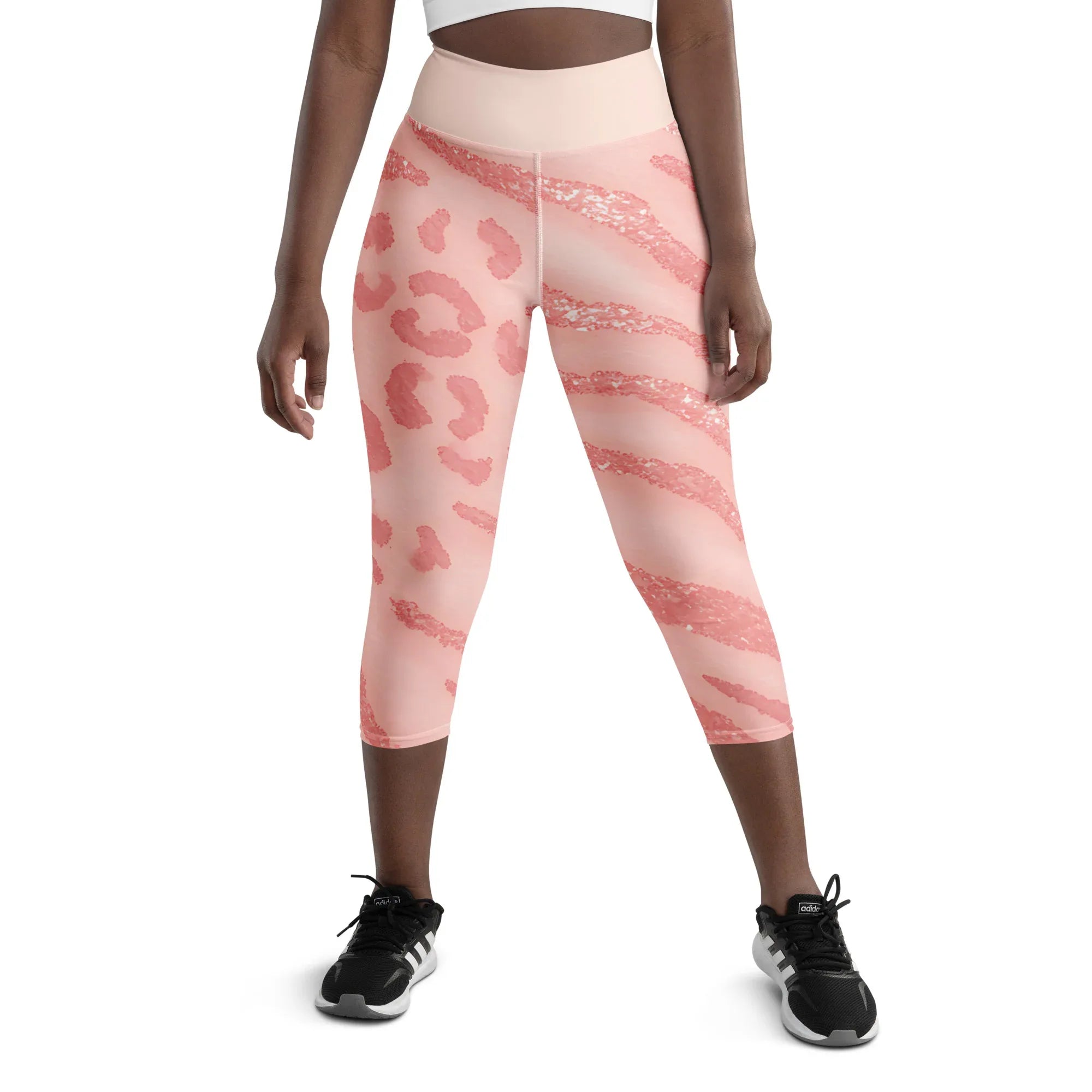 Yoga Capri Leggings Yoga Leggings AwRans Clothing all-over-print-yoga-capri-leggings-white-front-687b594f779a9