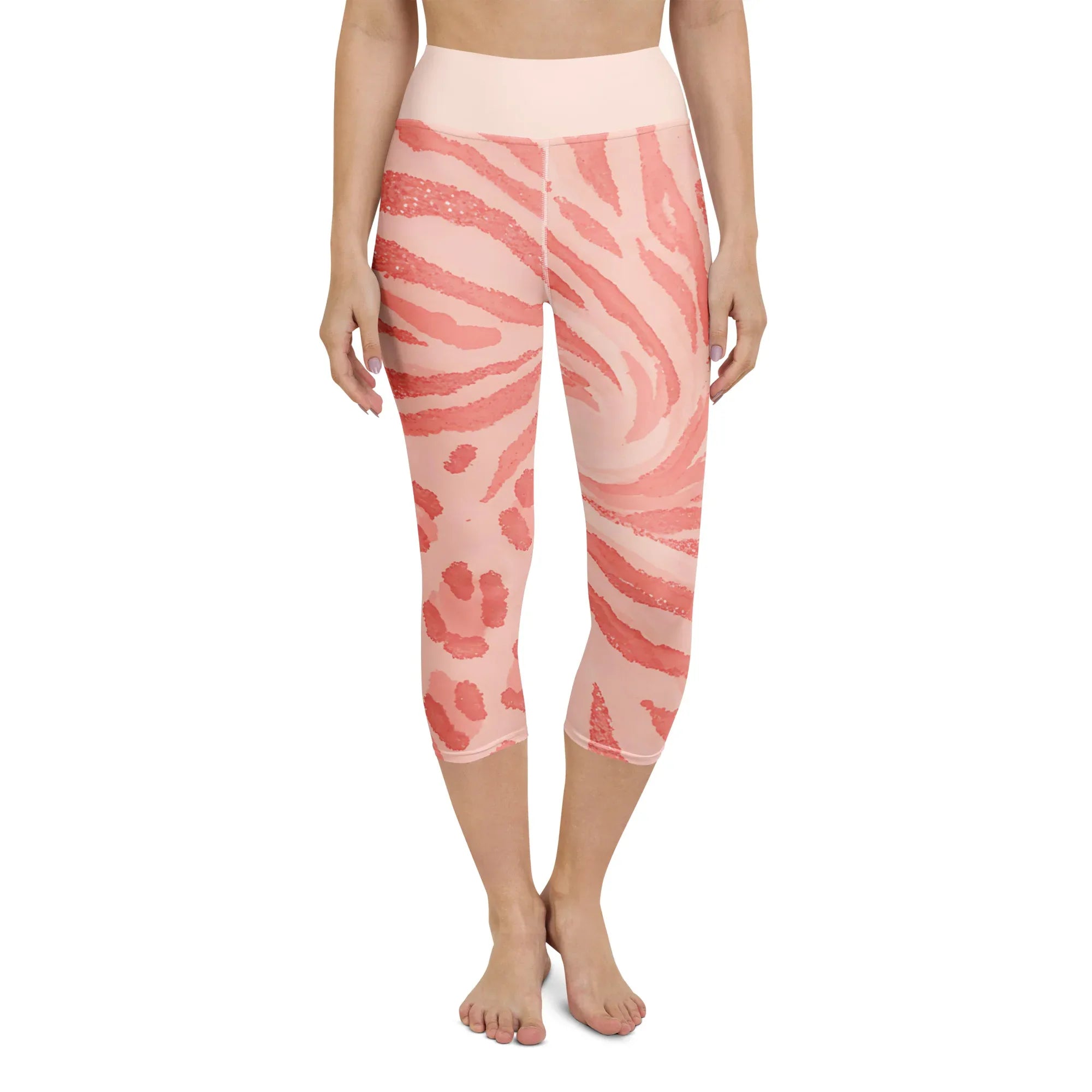 Yoga Capri Leggings Yoga Leggings AwRans Clothing all-over-print-yoga-capri-leggings-white-front-687b5b4841df0