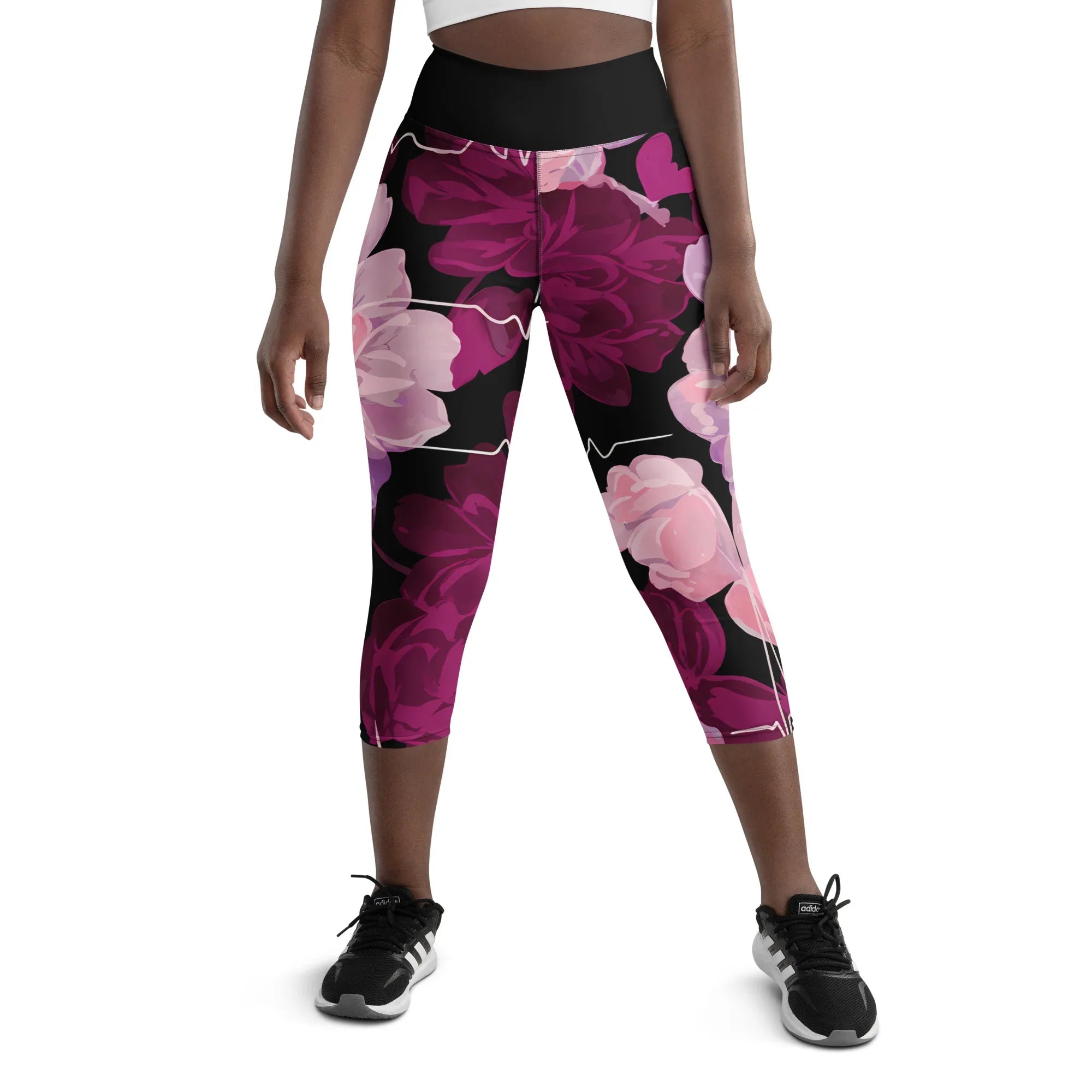 Yoga Capri Leggings Yoga Leggings AwRans Clothing all-over-print-yoga-capri-leggings-white-front-687b6031a7699