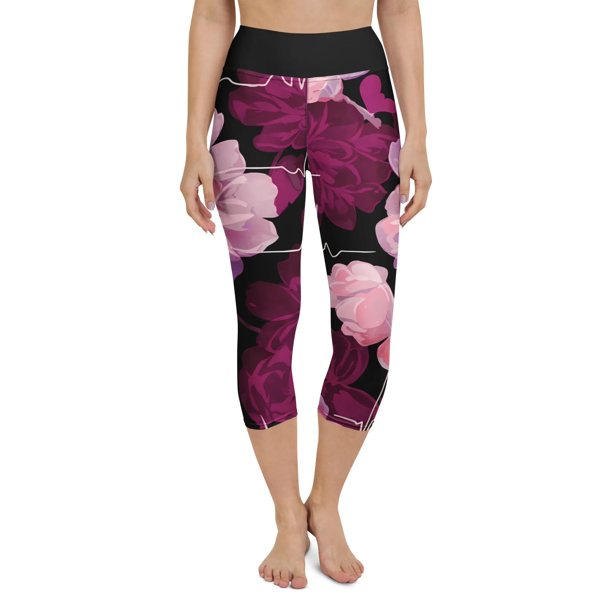 Yoga Capri Leggings Yoga Leggings AwRans Clothing all-over-print-yoga-capri-leggings-white-front-687b6031a7af4