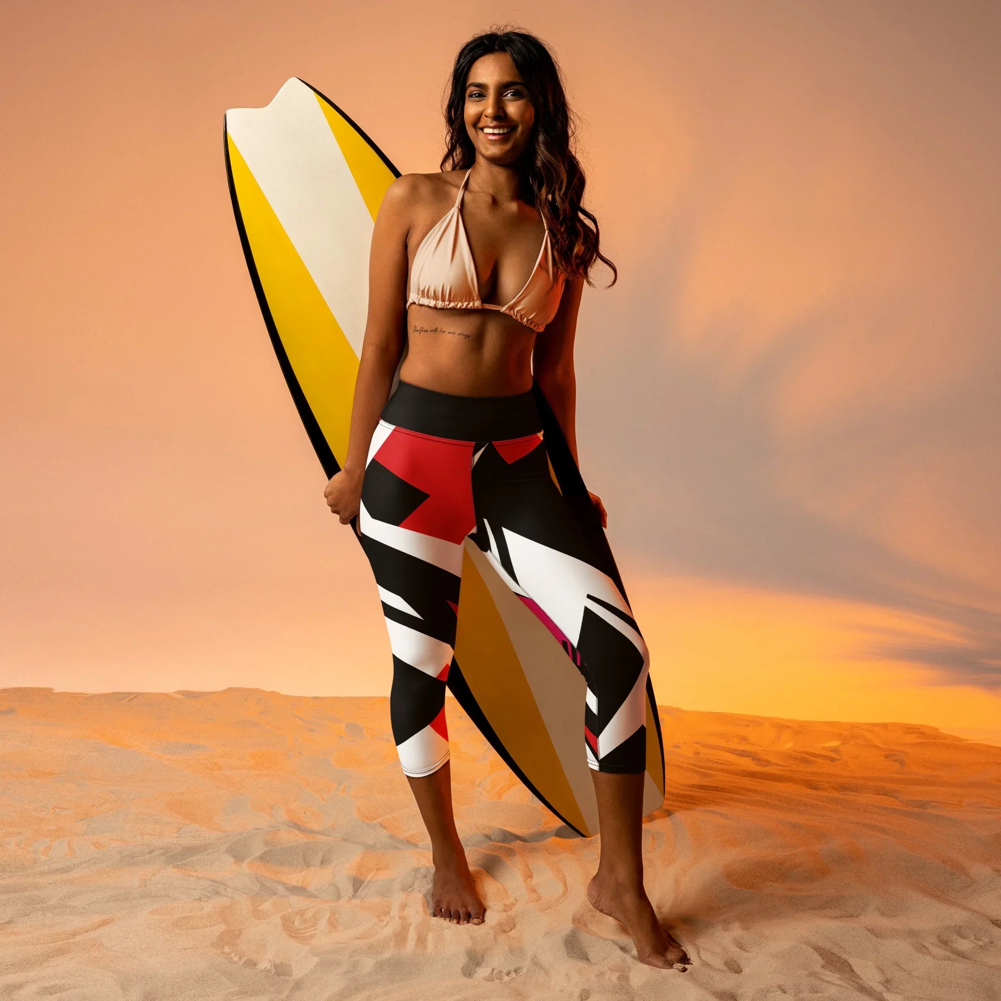 Yoga Capri Leggings Yoga Leggings AwRans Clothing all-over-print-yoga-capri-leggings-white-front-687b670f2feef